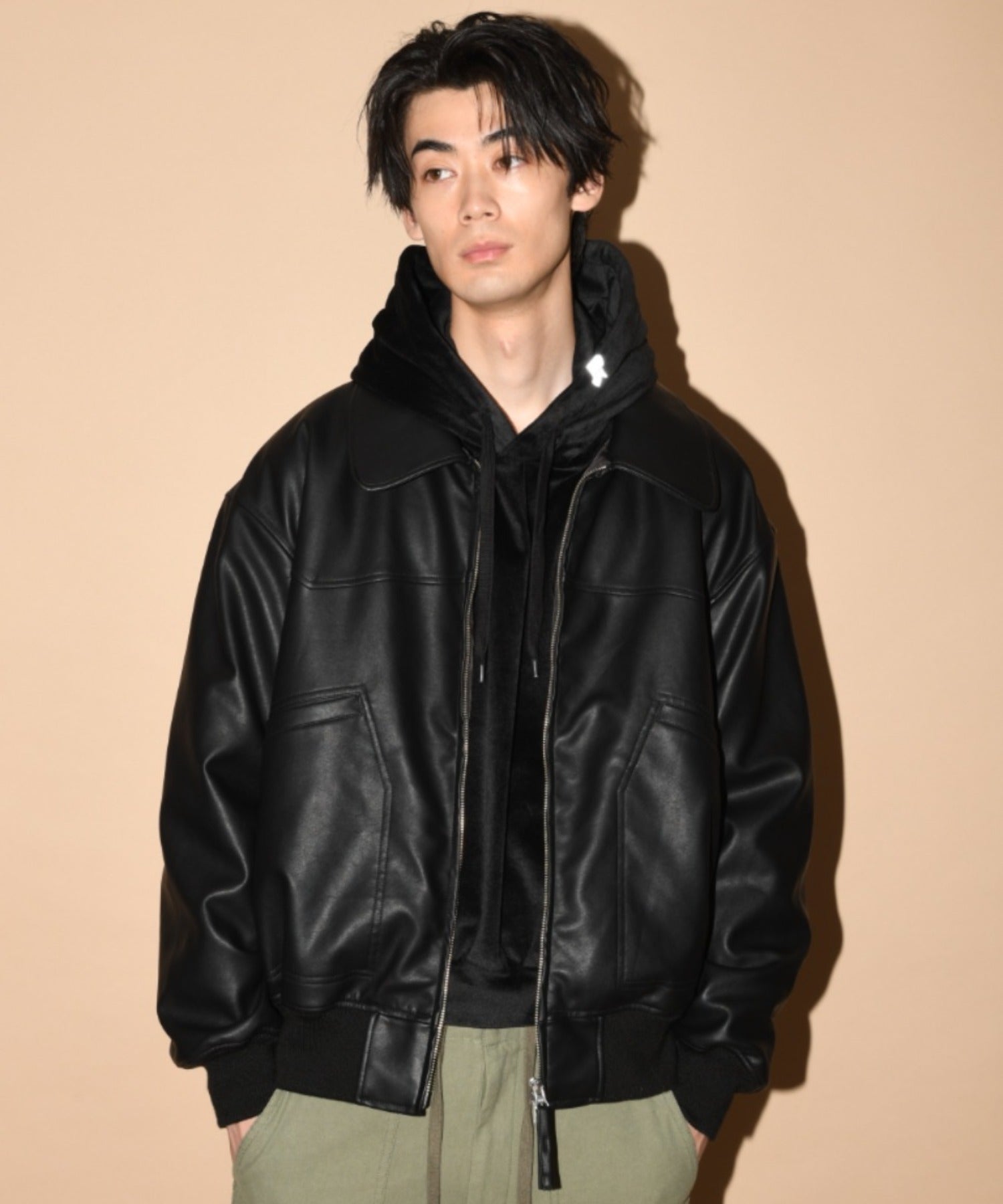 Faux Leather Padded Blouson (CWU-Type) - black