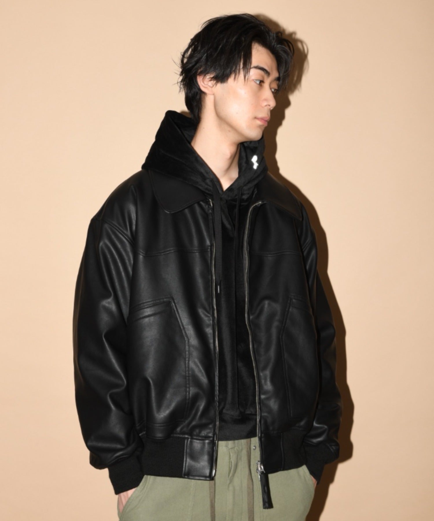 Faux Leather Padded Blouson (CWU-Type) - black