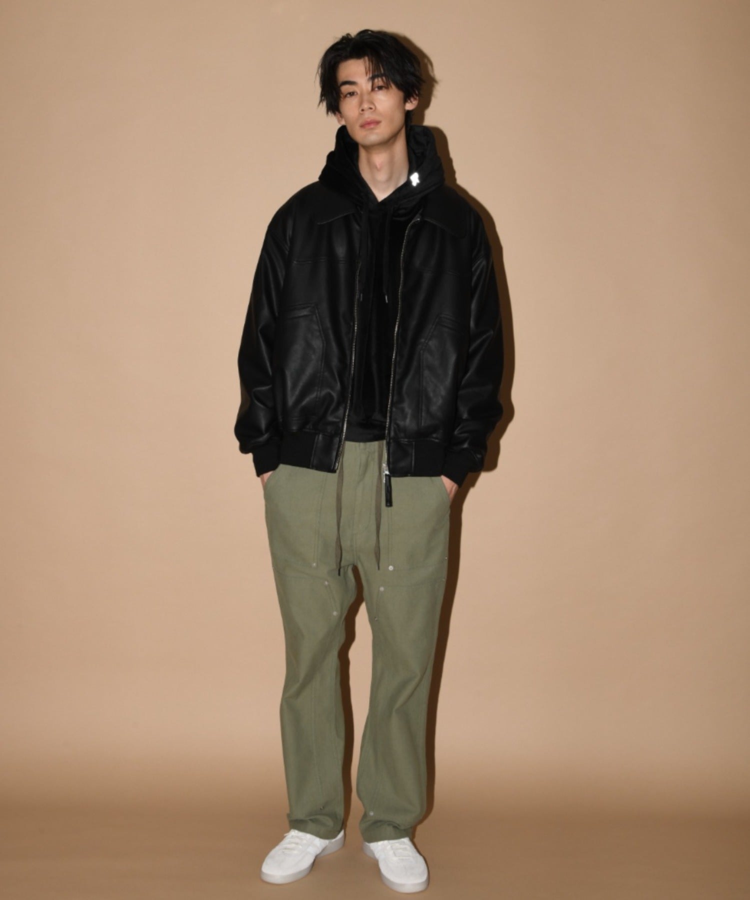 Faux Leather Padded Blouson (CWU-Type) - black
