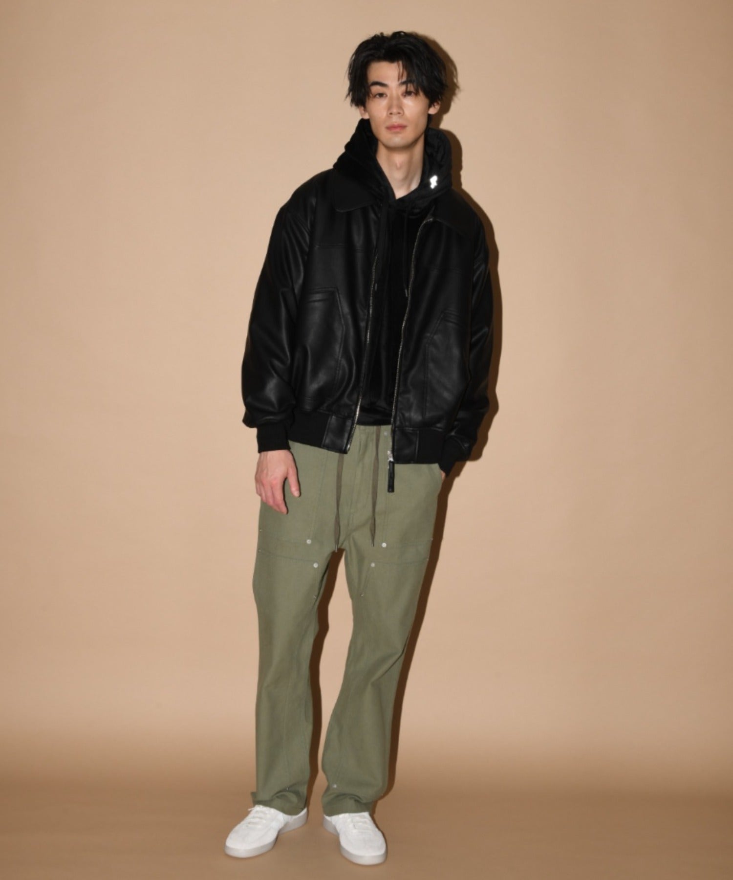 Faux Leather Padded Blouson (CWU-Type) - black