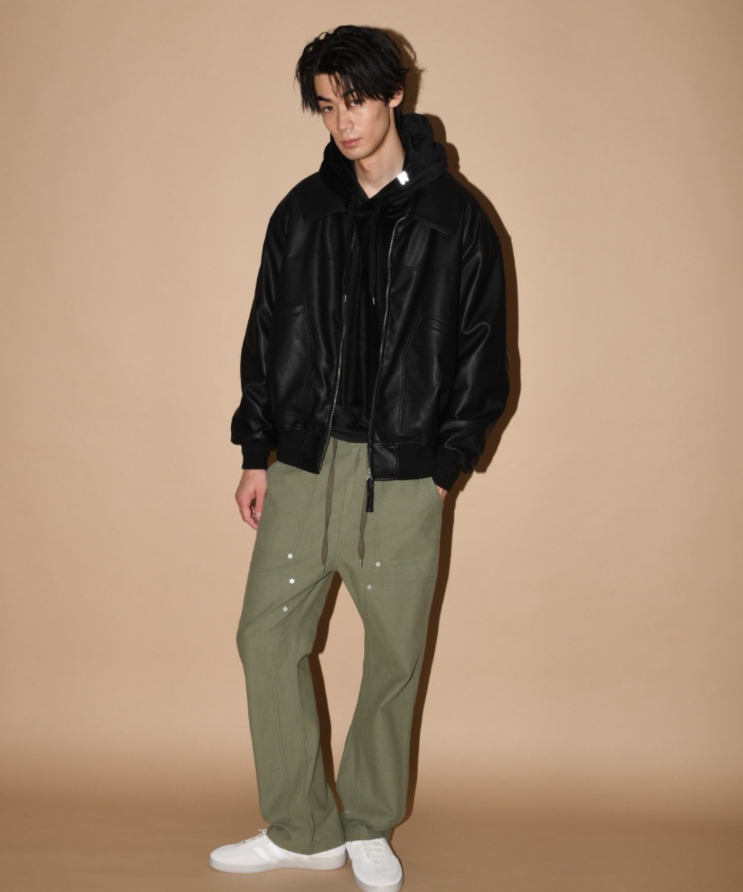 Faux Leather Padded Blouson (CWU-Type) - black