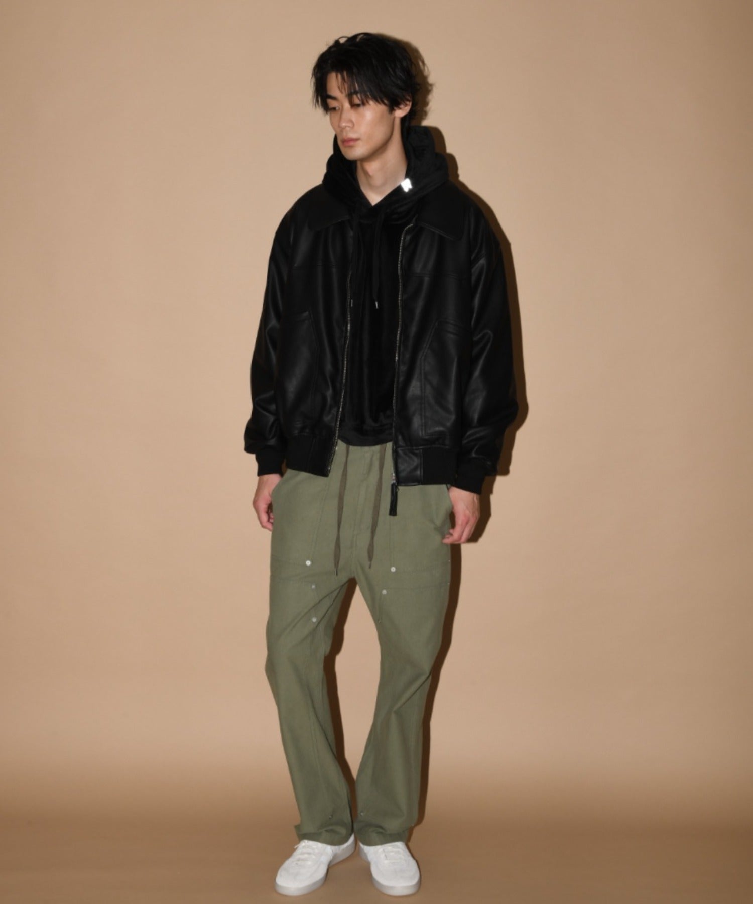 Faux Leather Padded Blouson (CWU-Type) - black