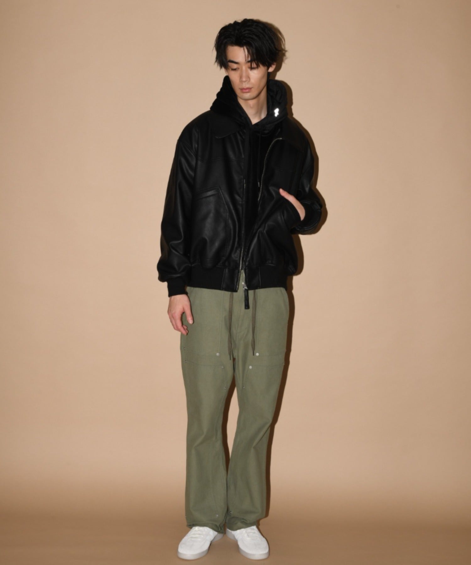 Faux Leather Padded Blouson (CWU-Type) - black