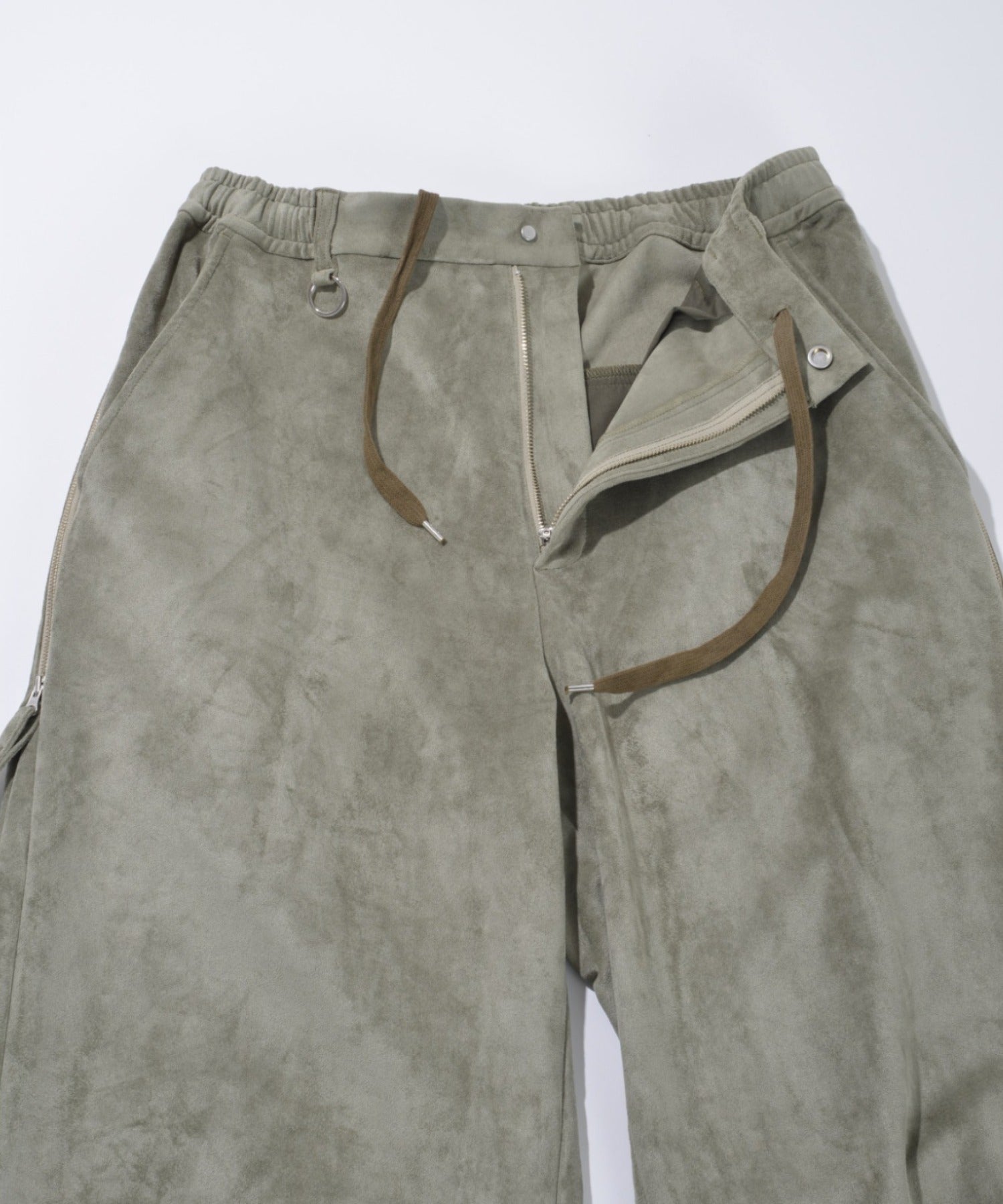 Faux Suede Side-zip Wide Pants - l.khaki