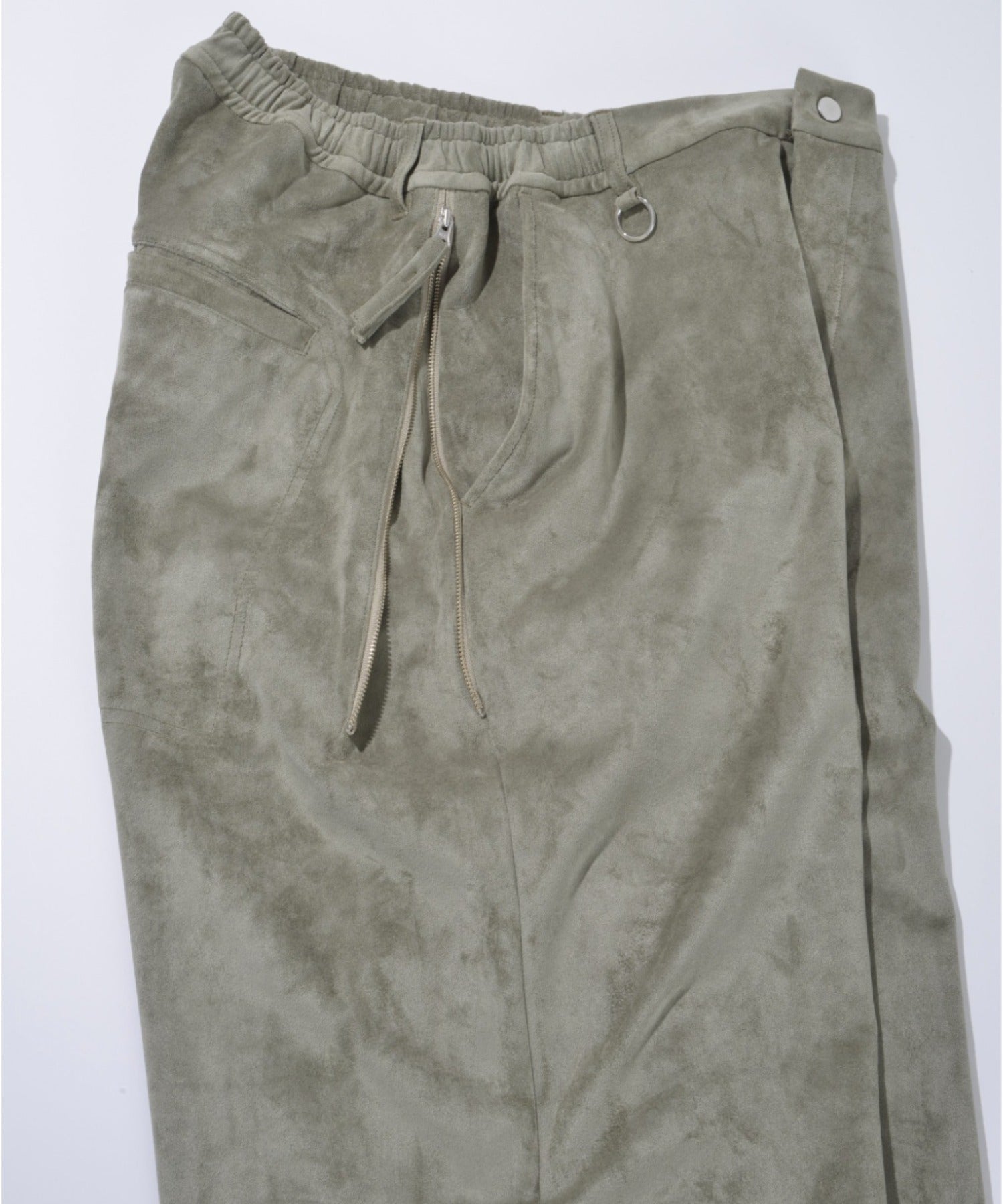 Faux Suede Side-zip Wide Pants - l.khaki