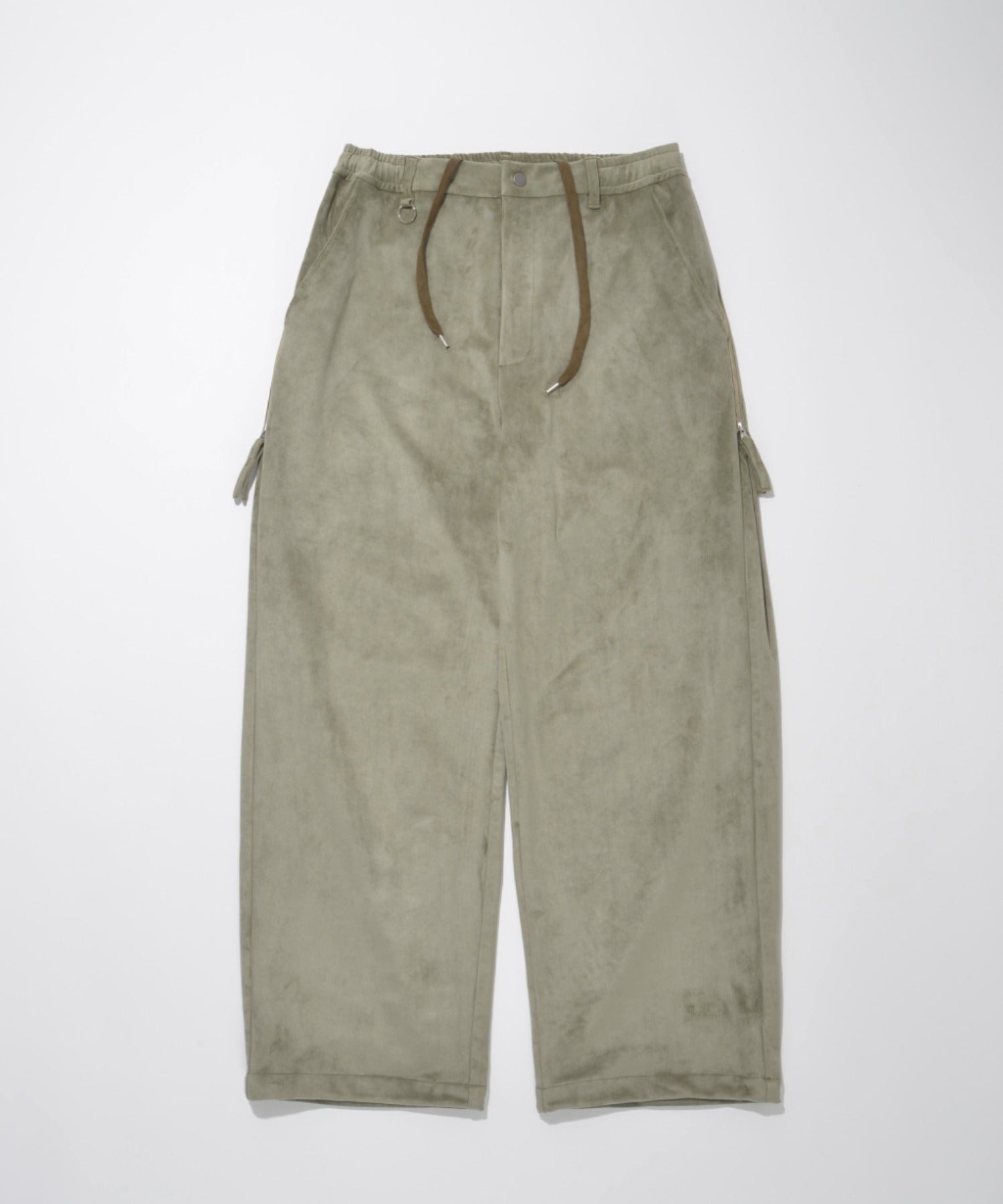 Faux Suede Side-zip Wide Pants - l.khaki