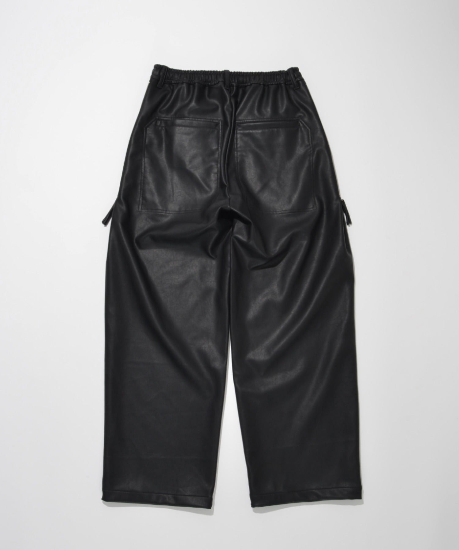 Faux Leather Side-zip Wide Pants - black