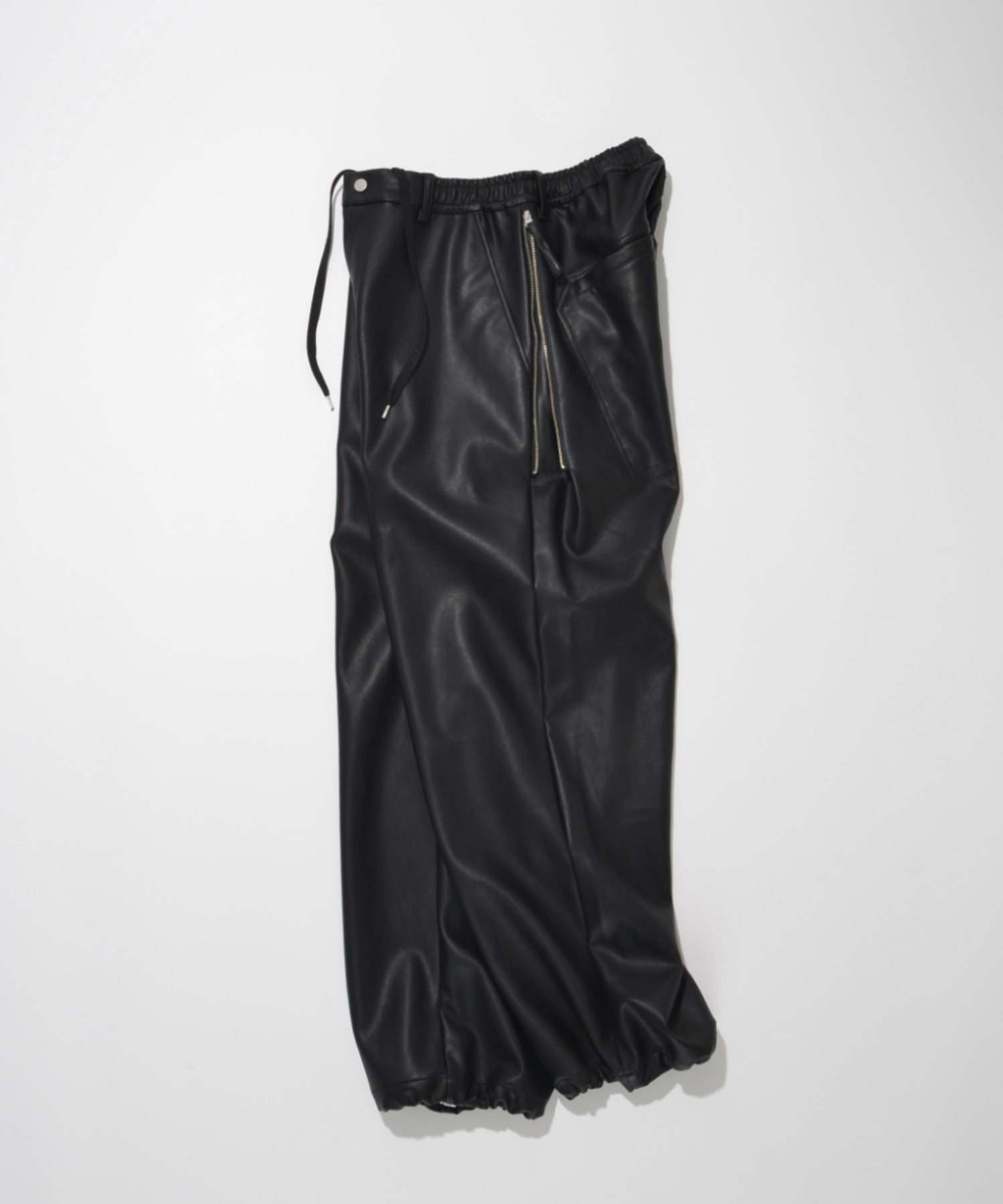 Faux Leather Side-zip Wide Pants - black