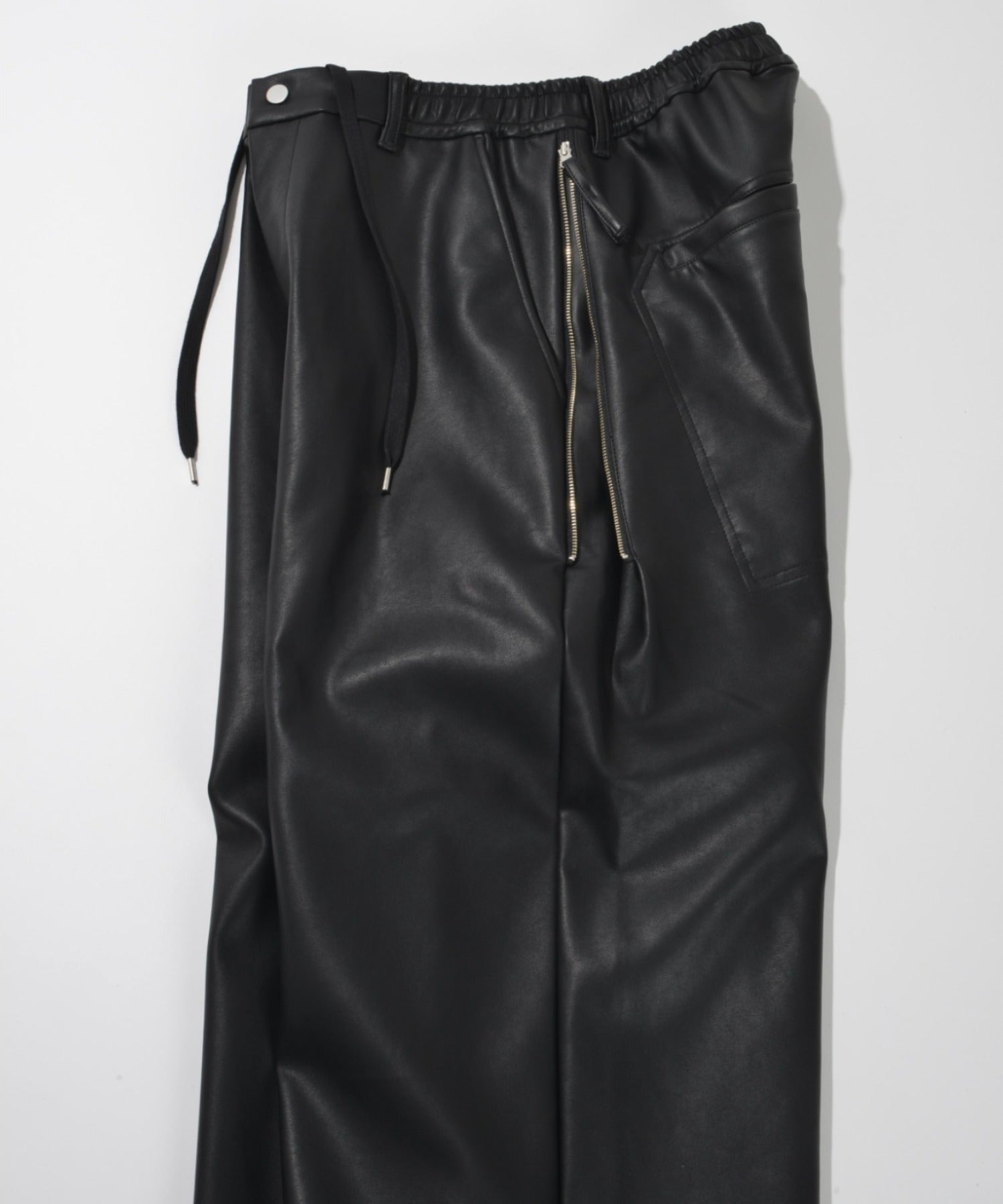 Faux Leather Side-zip Wide Pants - black