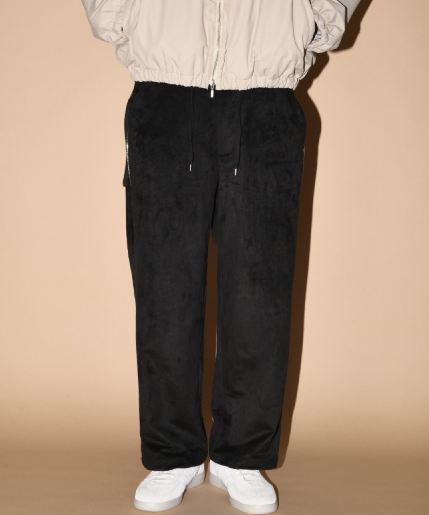 Faux Suede Side-zip Wide Pants - black