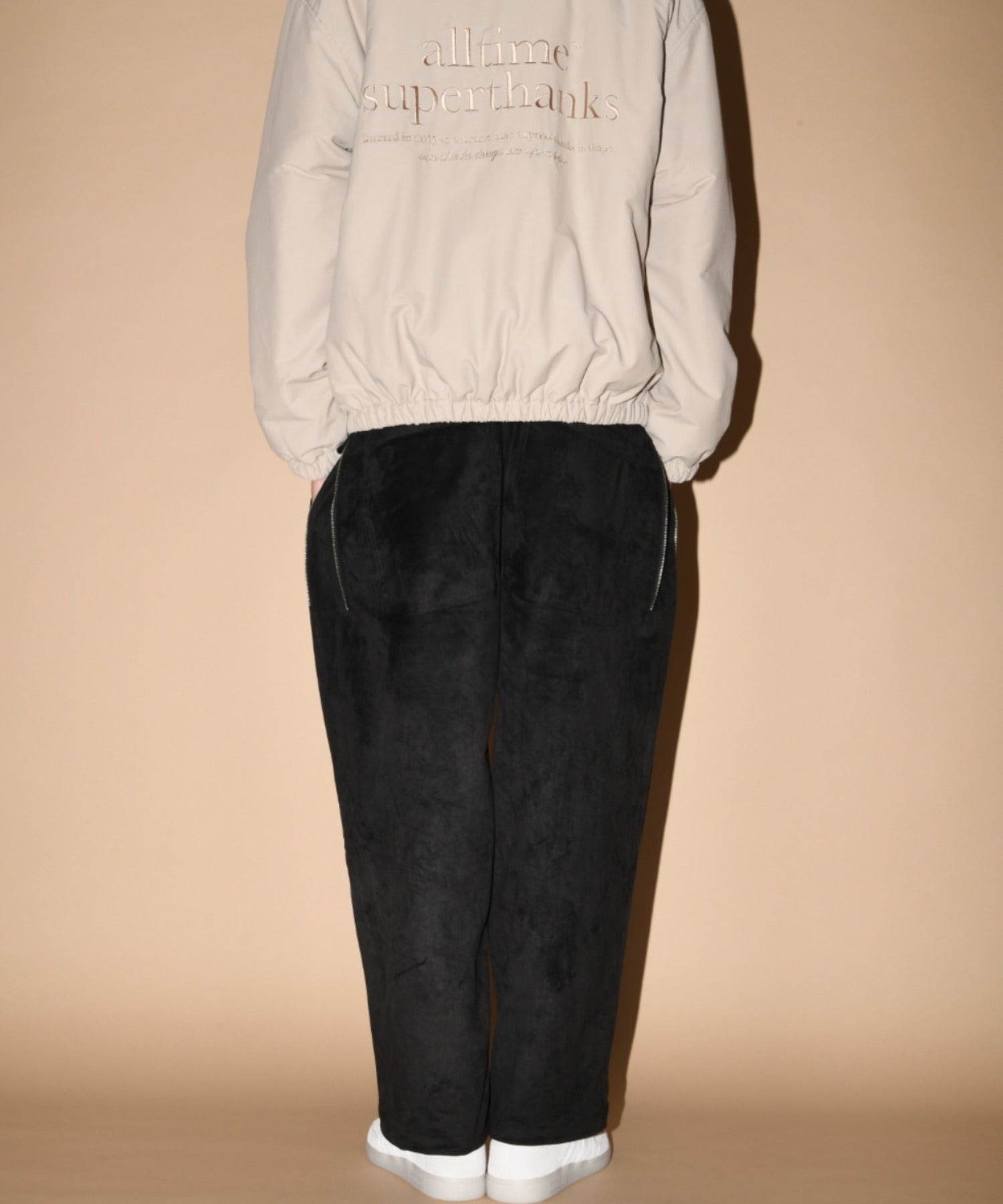 Faux Suede Side-zip Wide Pants - l.khaki