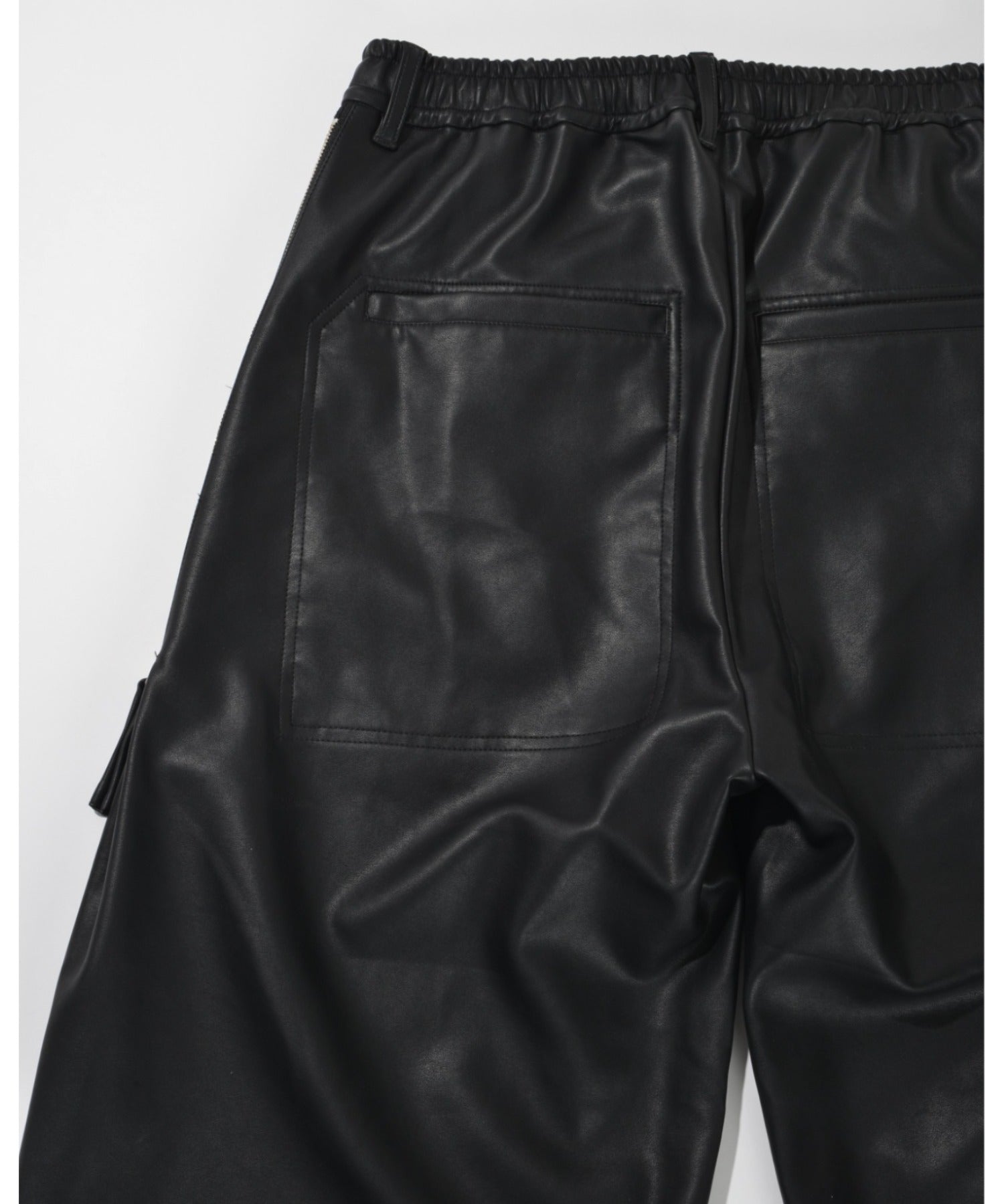 Faux Leather Side-zip Wide Pants - black