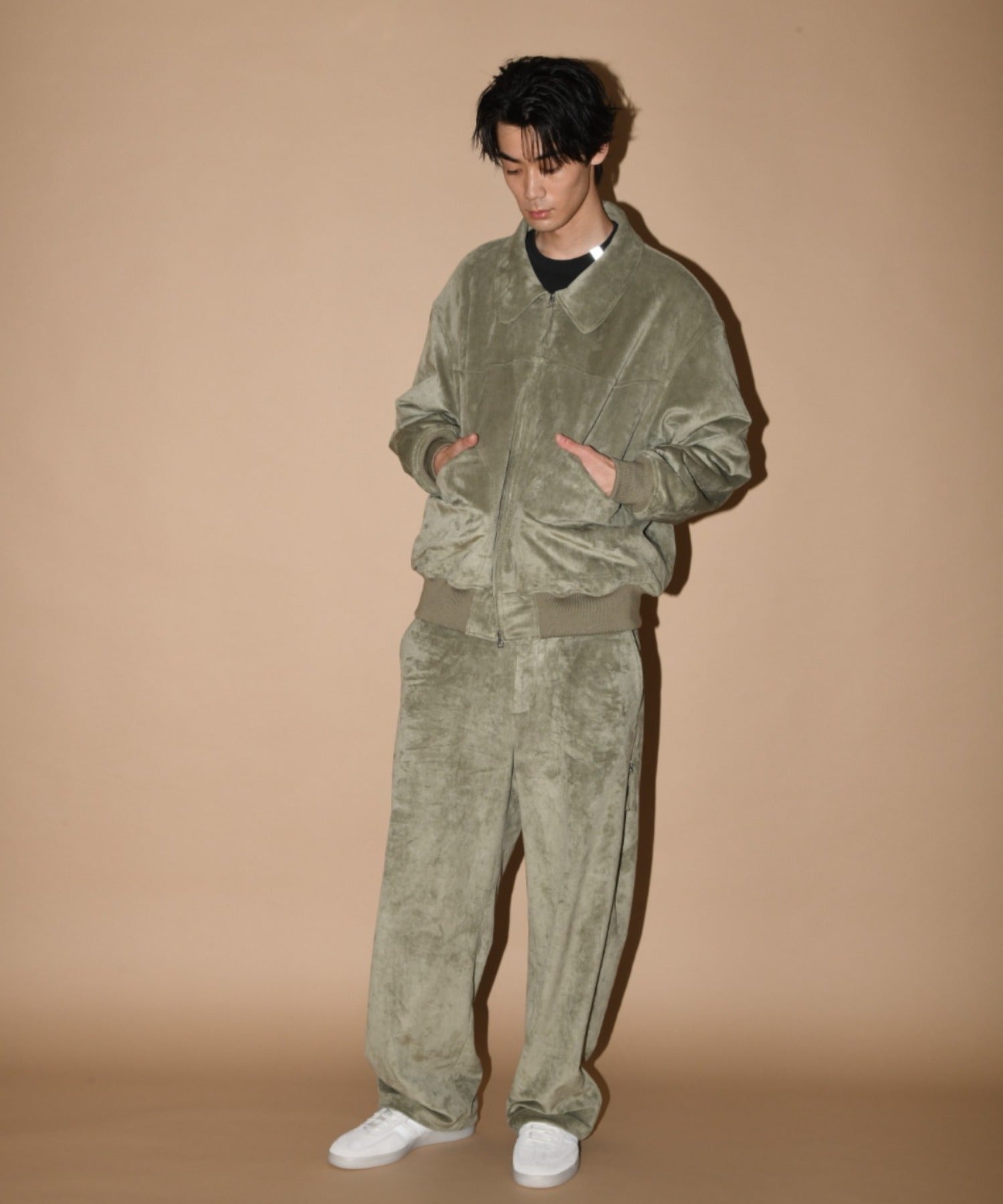 Faux Suede Side-zip Wide Pants - l.khaki