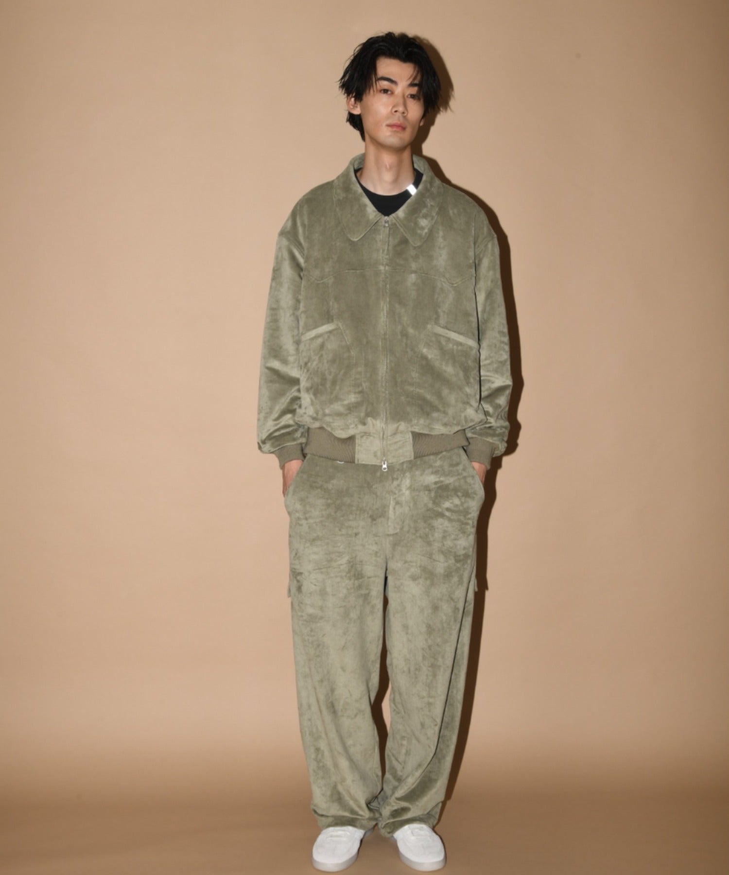 Faux Suede Side-zip Wide Pants - l.khaki