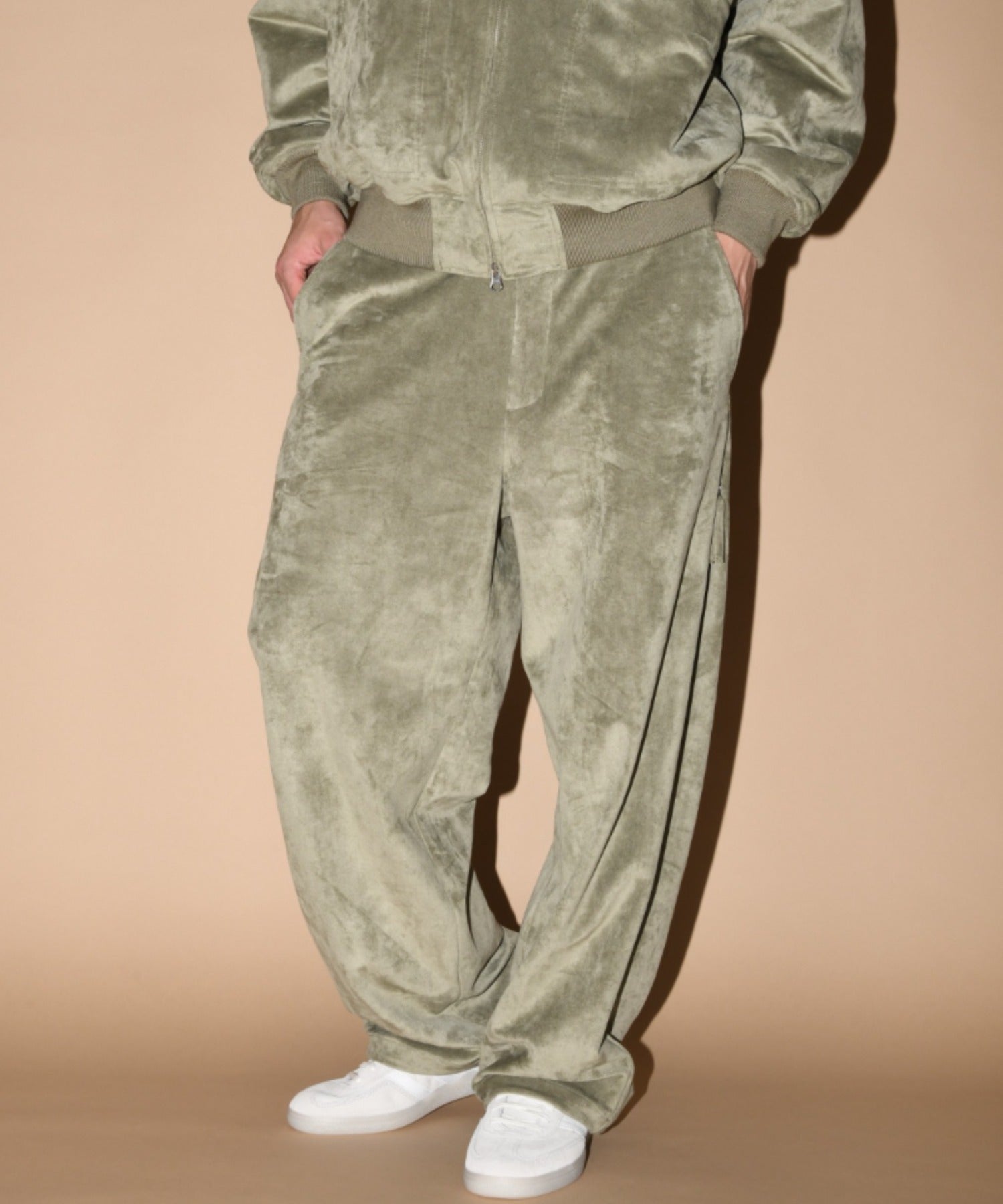 Faux Suede Side-zip Wide Pants - l.khaki