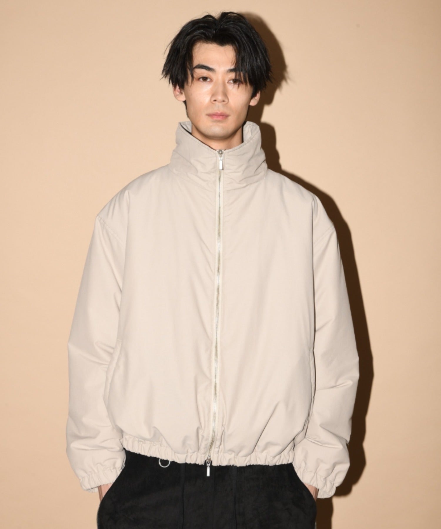 Zip-up Padded Short Jacket - greige