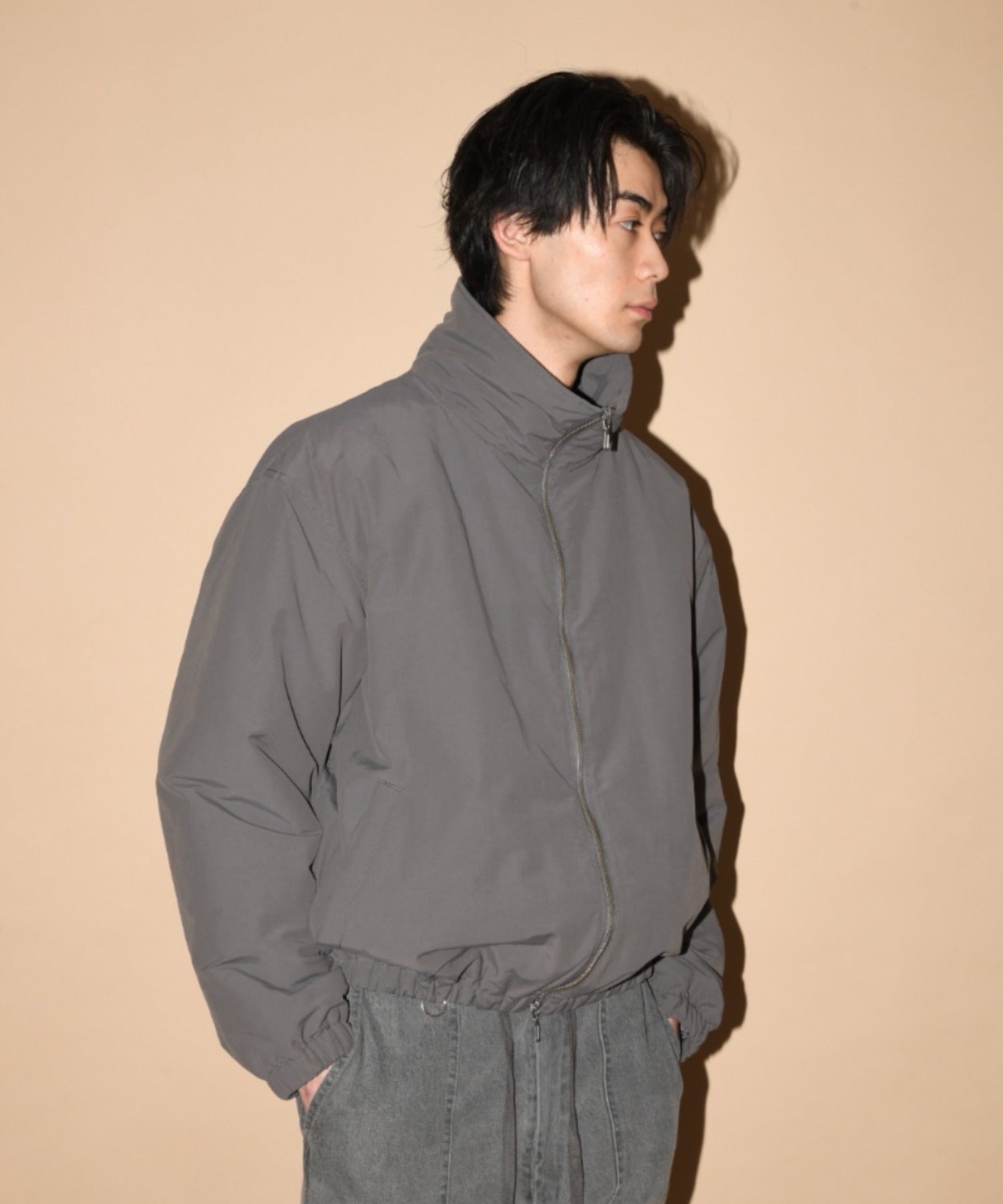 Zip-up Padded Short Jacket - greige