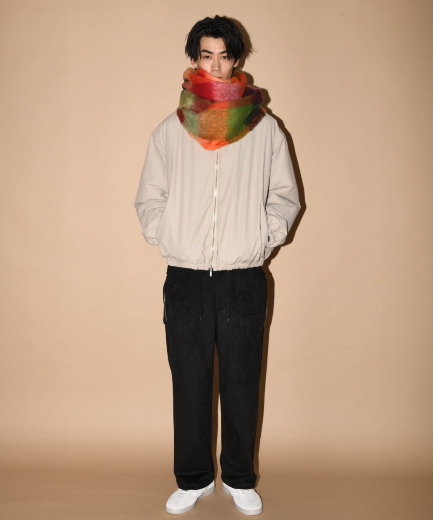 Zip-up Padded Short Jacket - greige