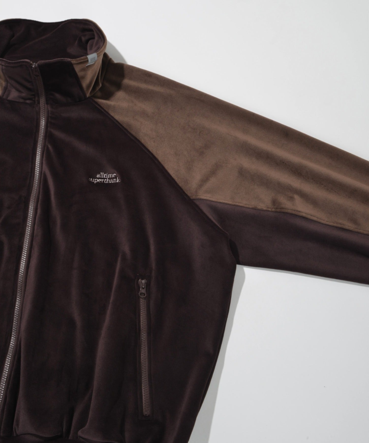 Velour Panel Stand-collar Blouson - brown/brown