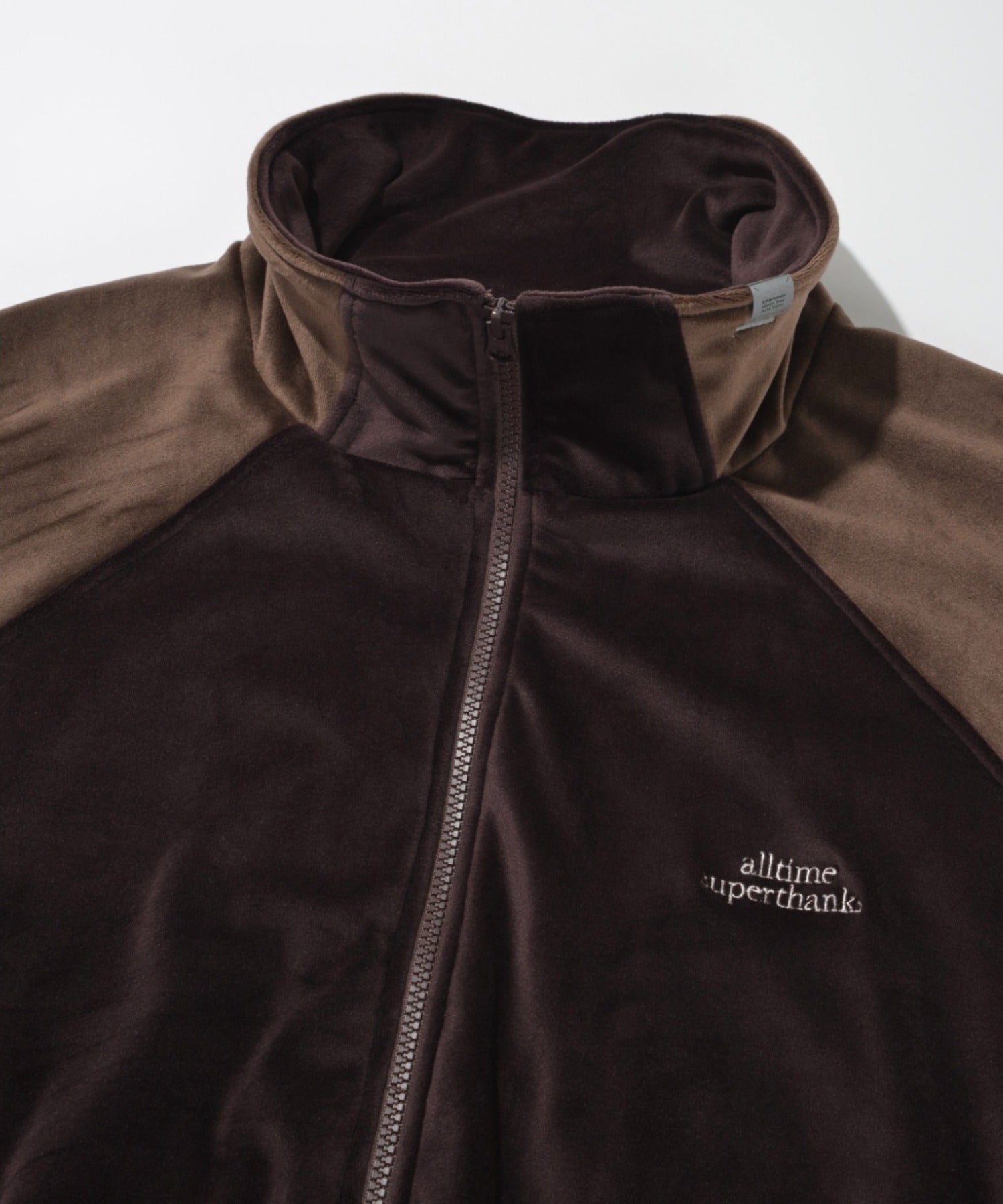 Velour Panel Stand-collar Blouson - brown/brown