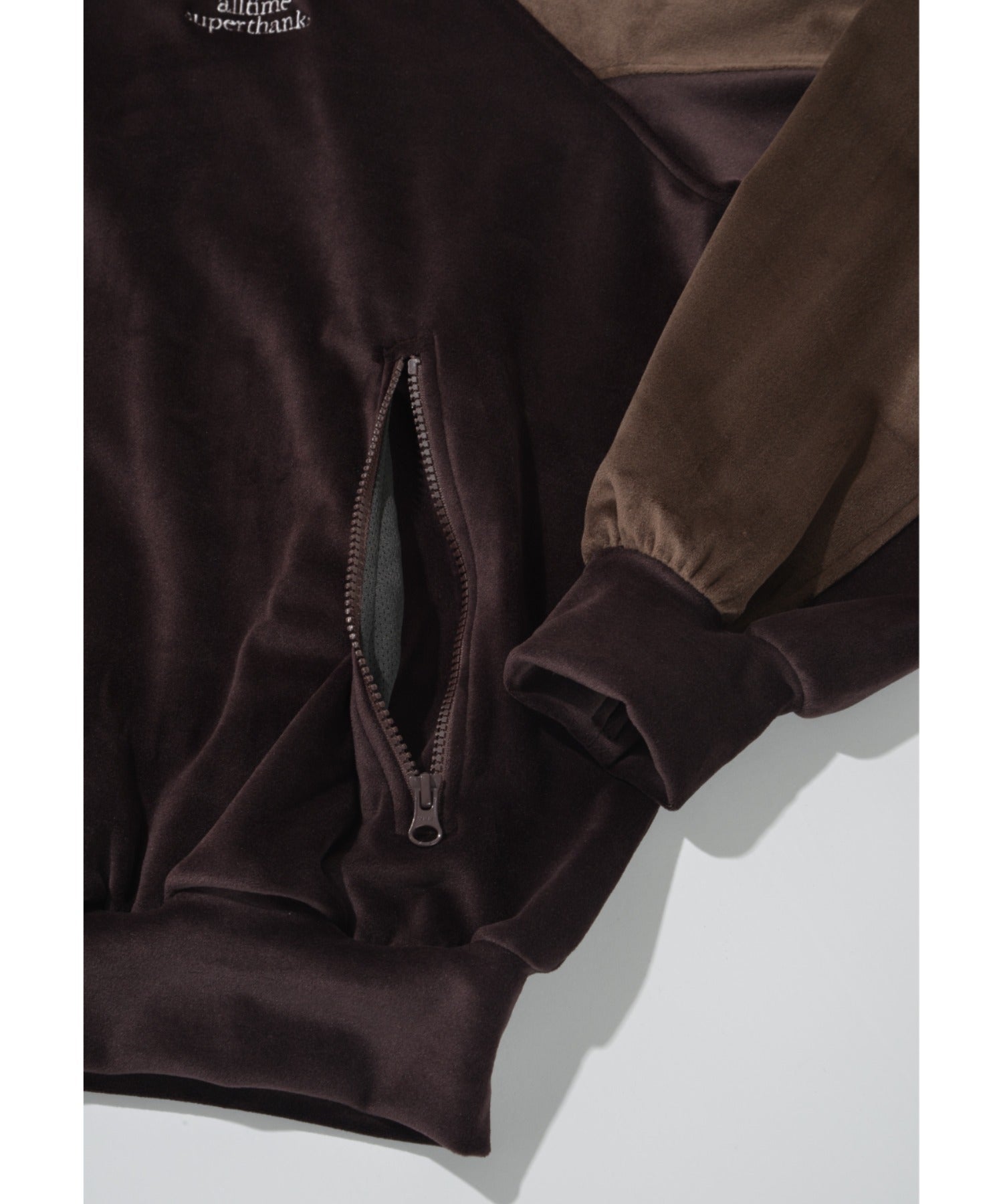 Velour Panel Stand-collar Blouson - brown/brown