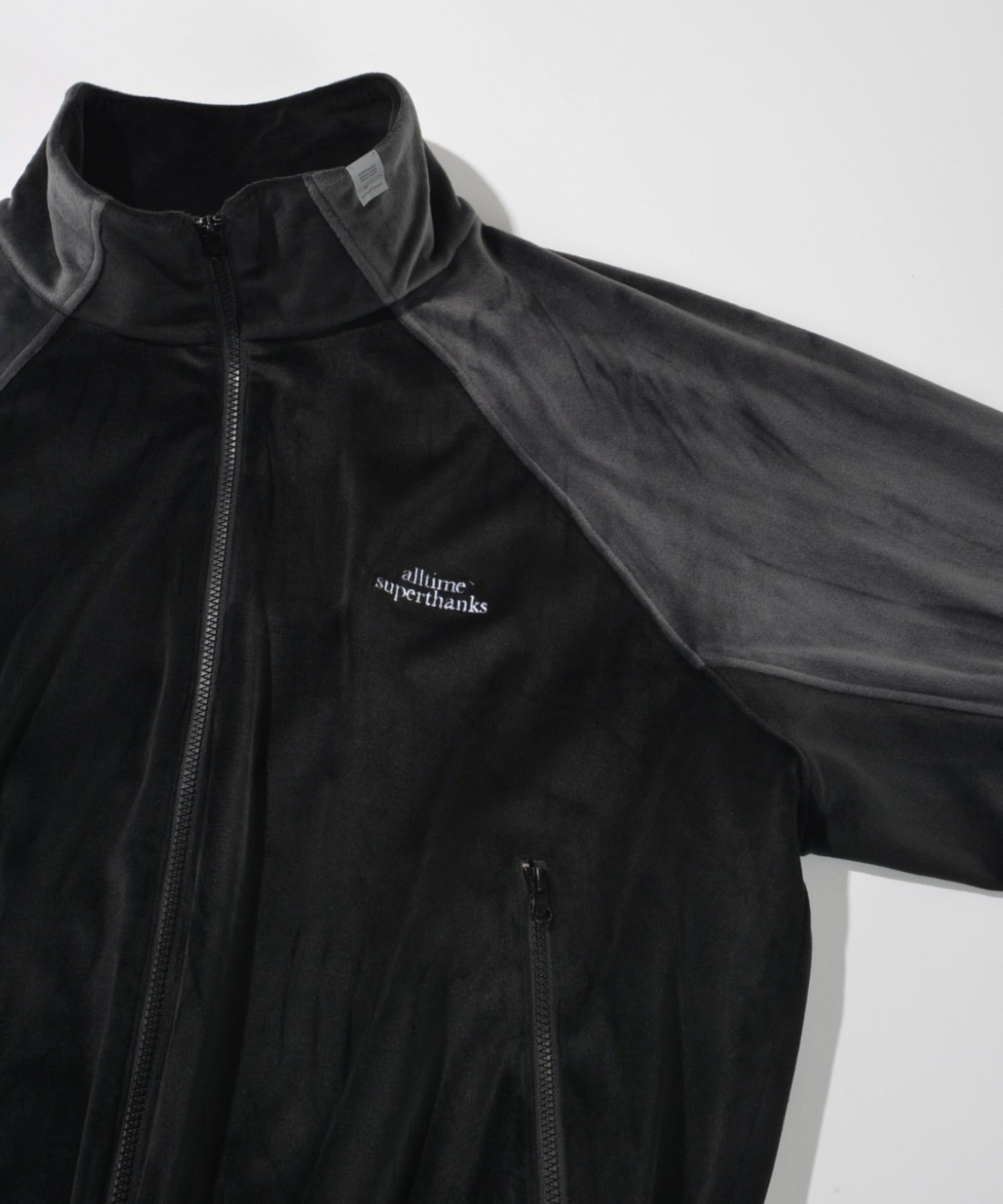 Velour Panel Stand-collar Blouson - black/black