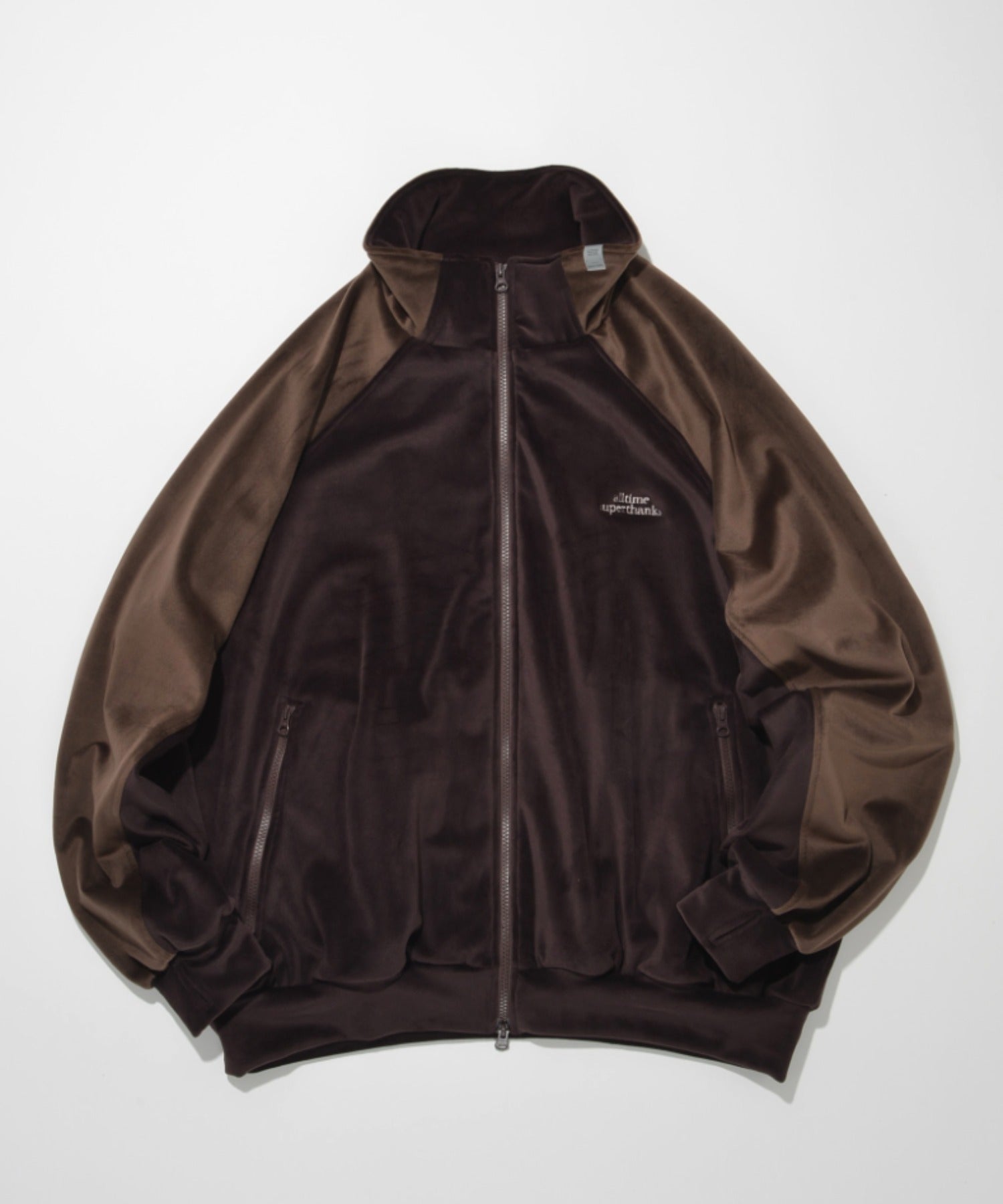 Velour Panel Stand-collar Blouson - brown/brown