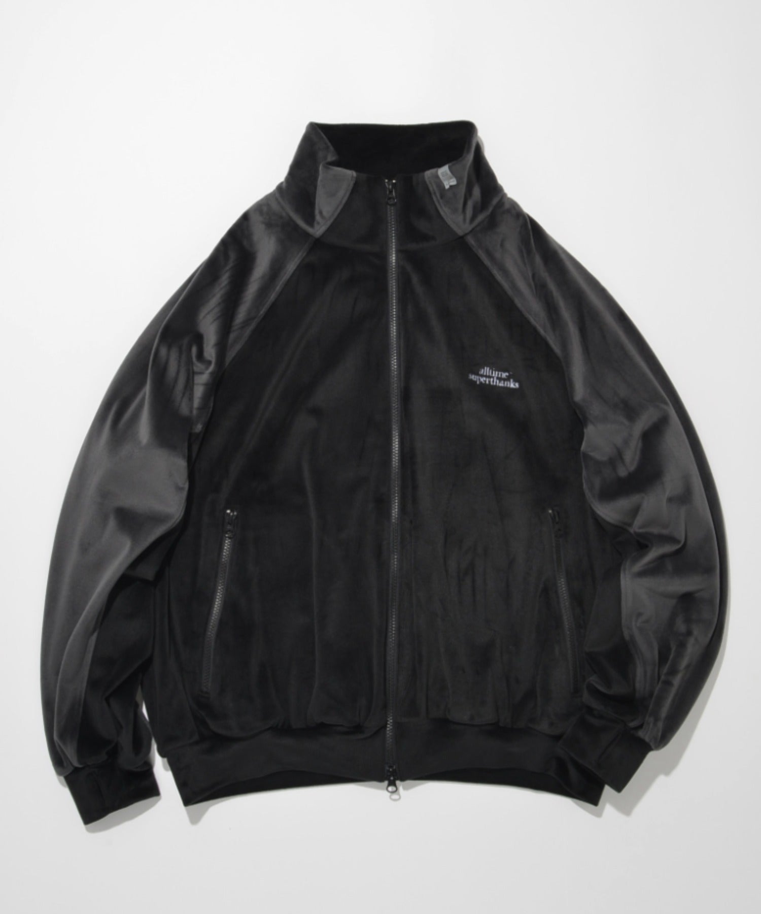 Velour Panel Stand-collar Blouson - black/black