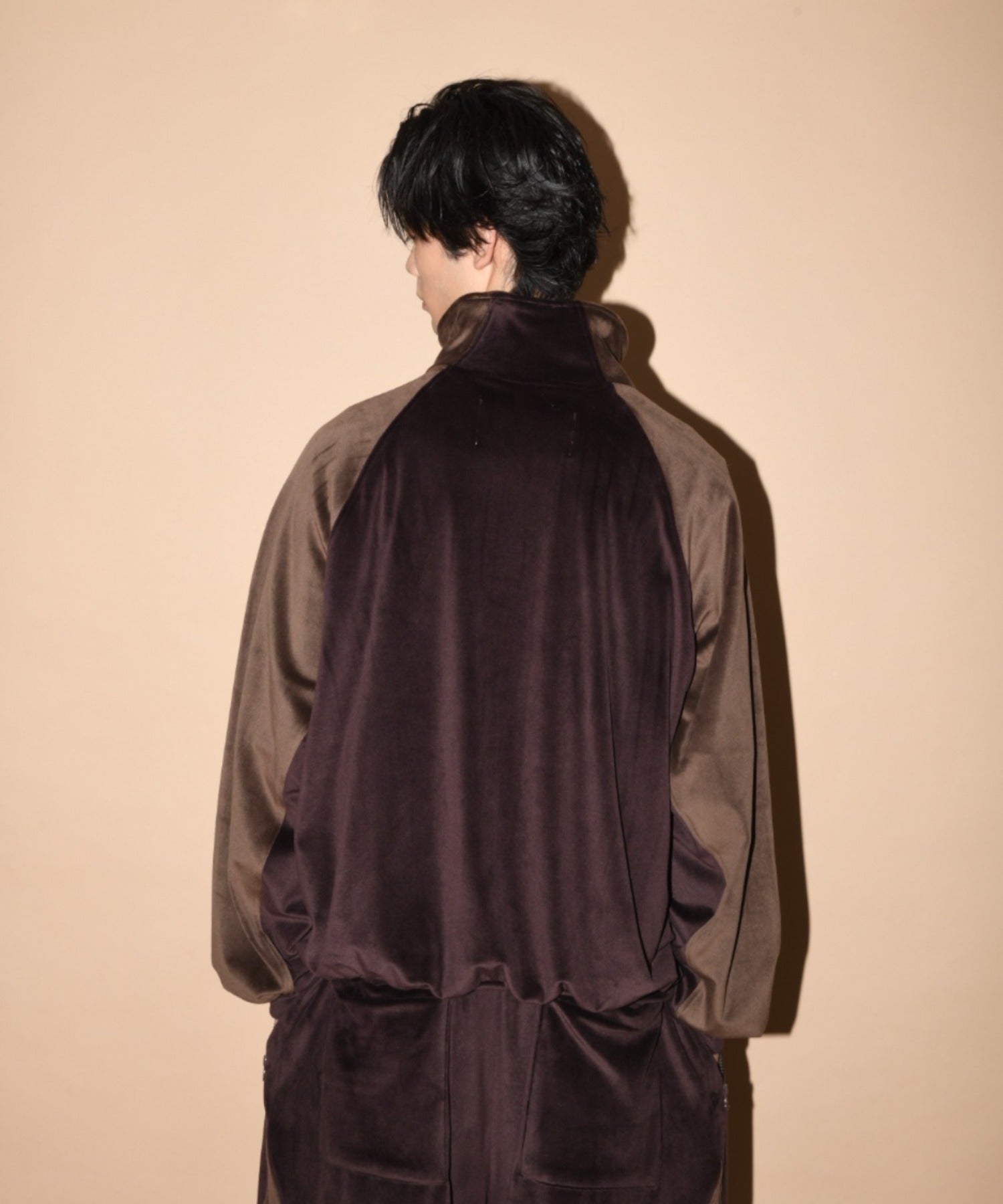 Velour Panel Stand-collar Blouson - brown/brown