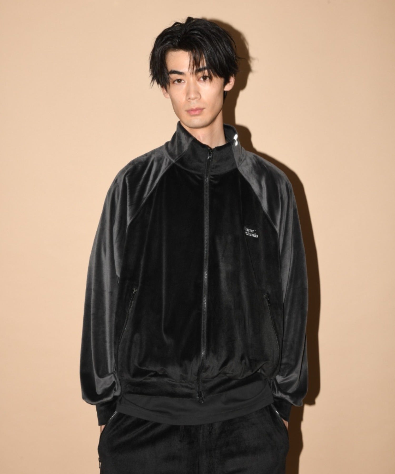 Velour Panel Stand-collar Blouson - black/gray