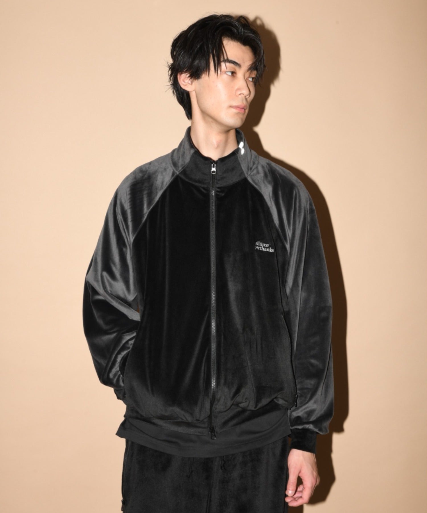 Velour Panel Stand-collar Blouson - black/gray