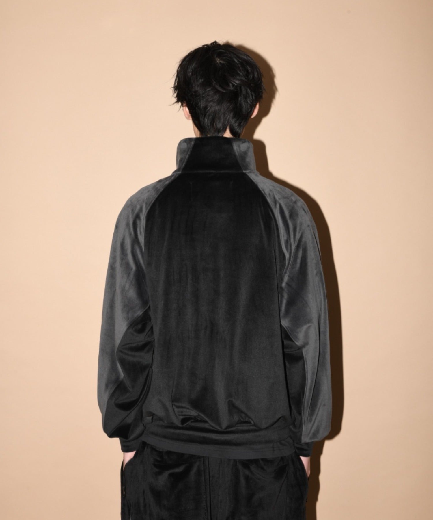 Velour Panel Stand-collar Blouson - black/black