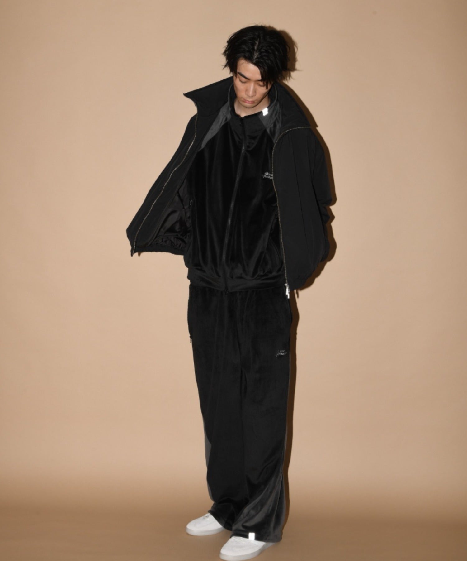 Velour Panel Stand-collar Blouson - black/gray