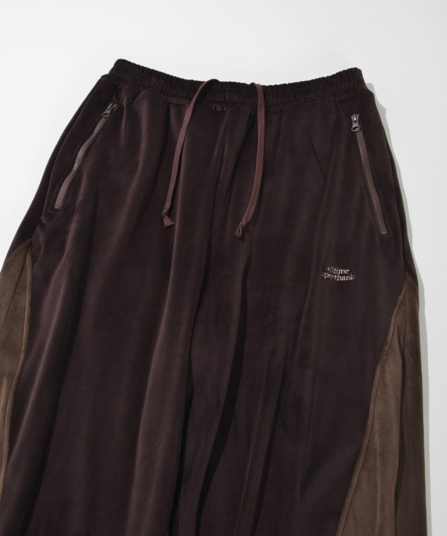 Velour Panel Wide Pants - brown/brown