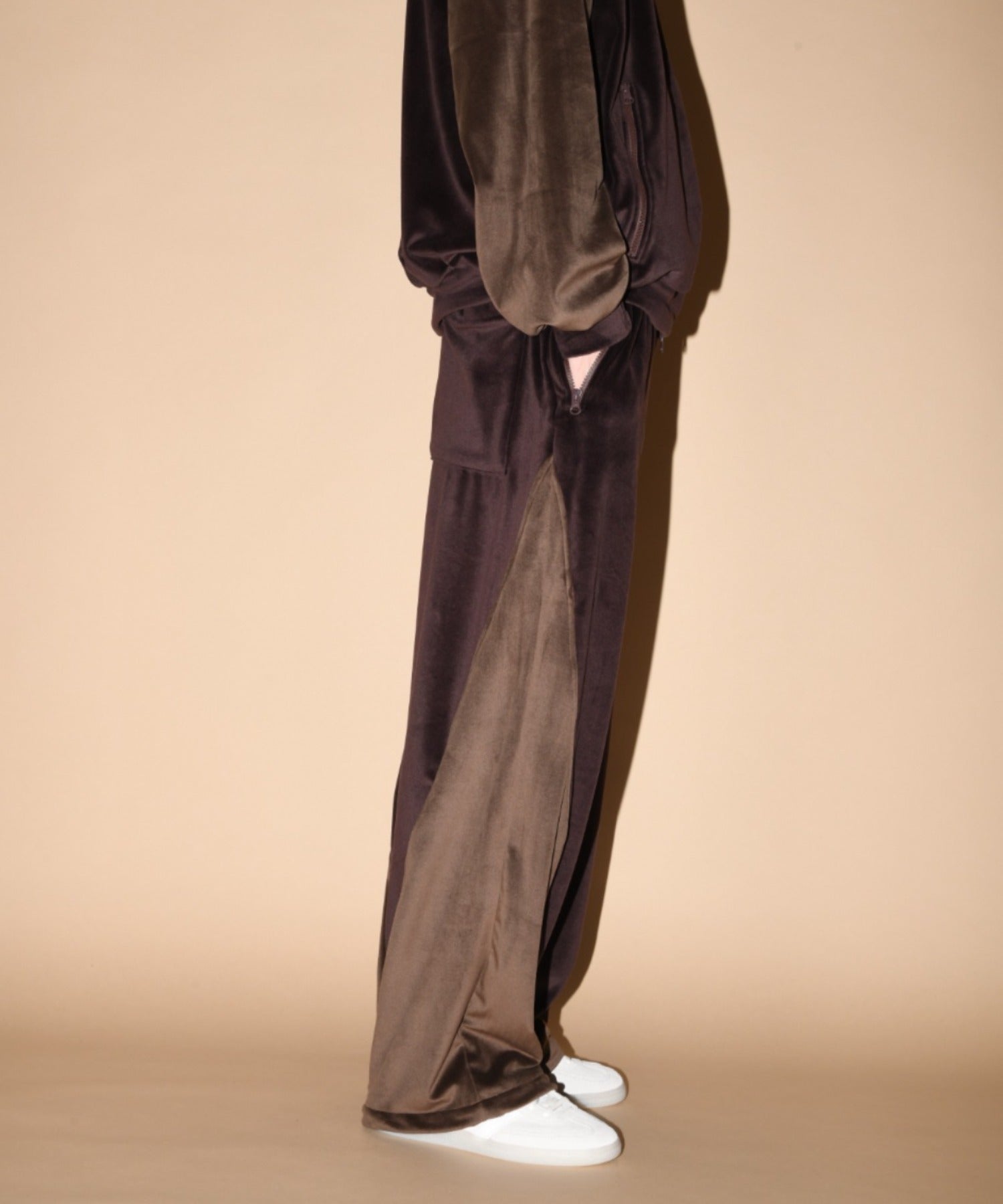 Velour Panel Wide Pants - brown/brown