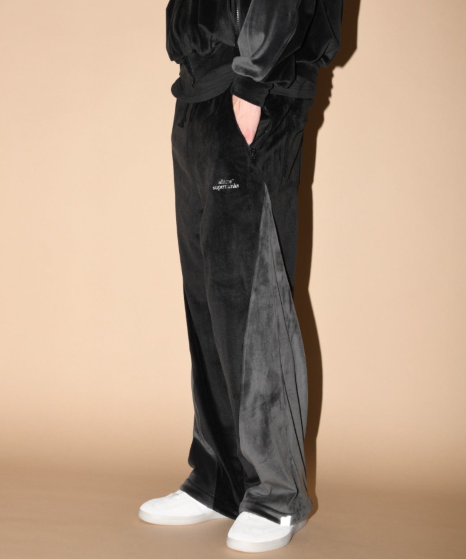 Velour Panel Wide Pants - brown/brown