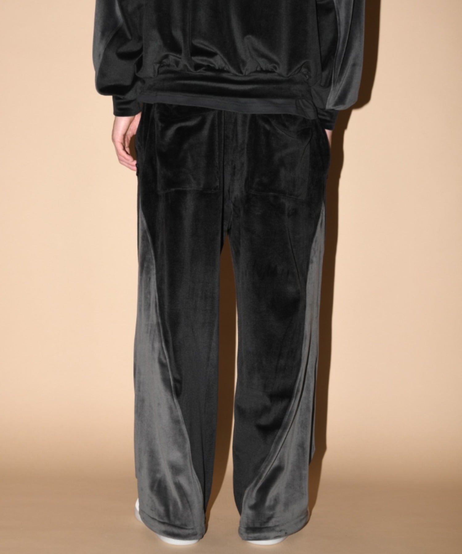 Velour Panel Wide Pants - black/black