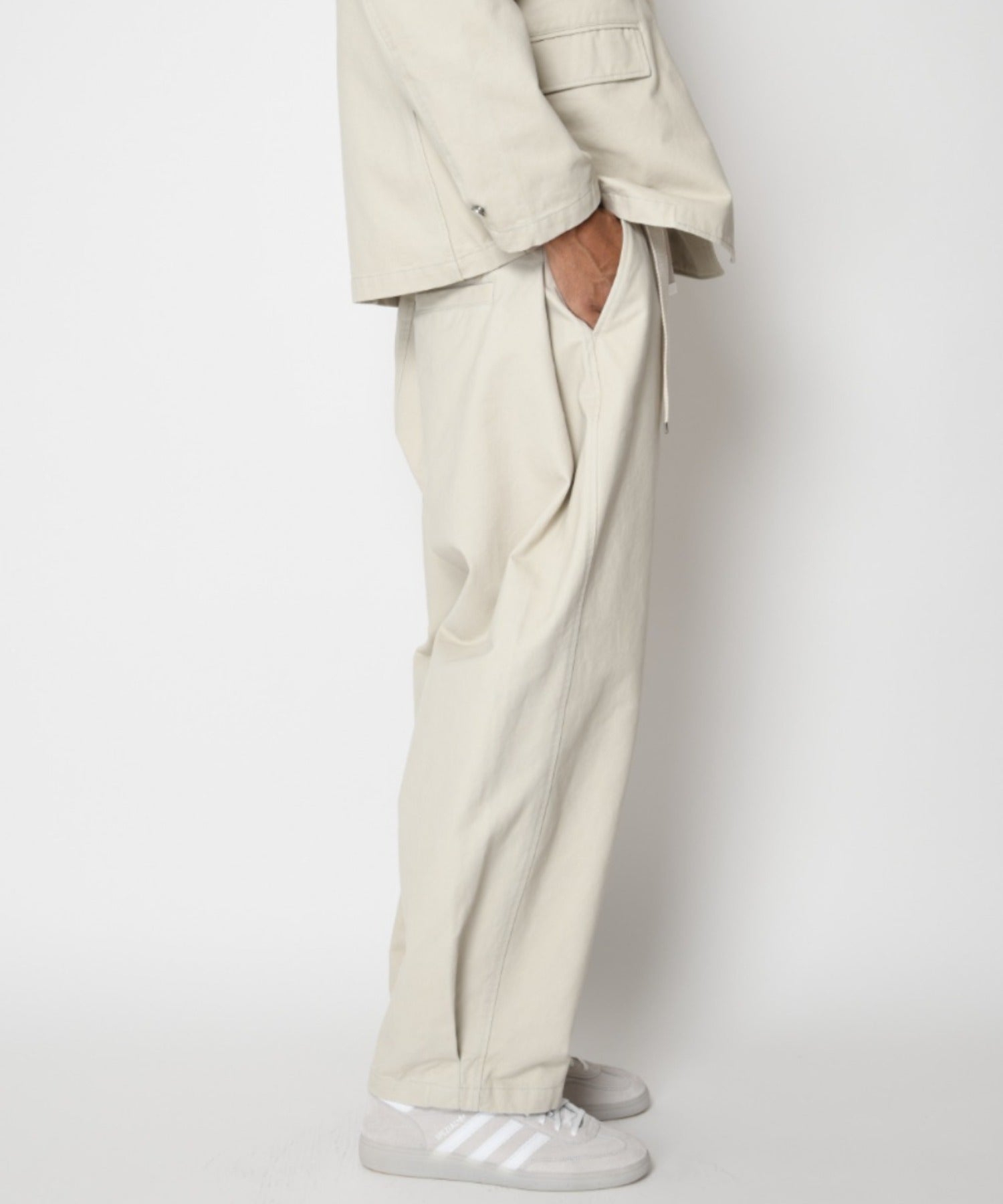 Pigment dyed Twill Side-tuck Wide Pants - gray
