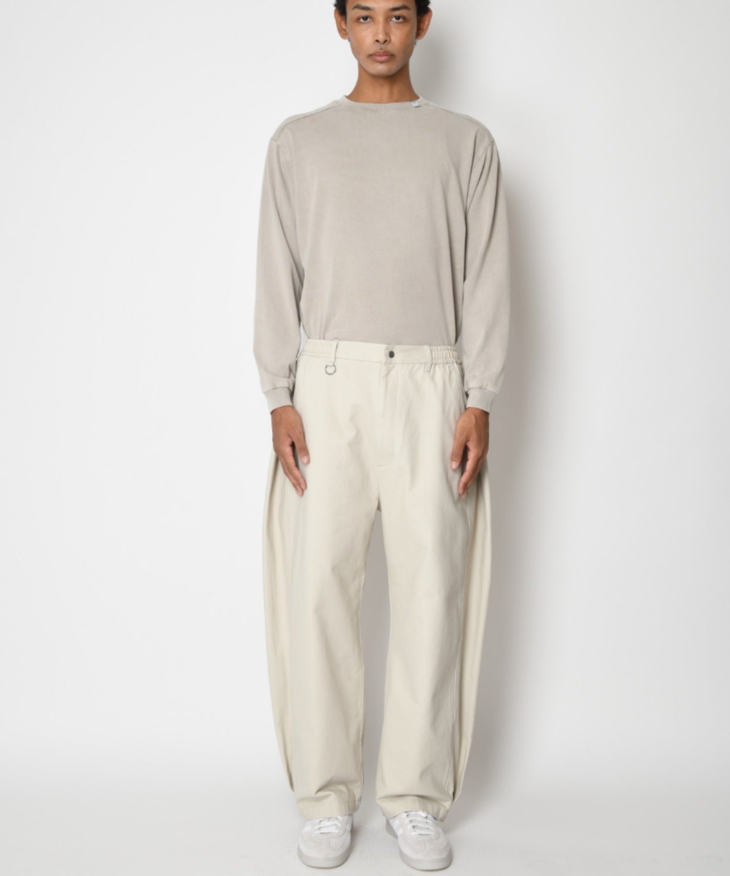 Pigment dyed Twill Side-tuck Wide Pants - gray