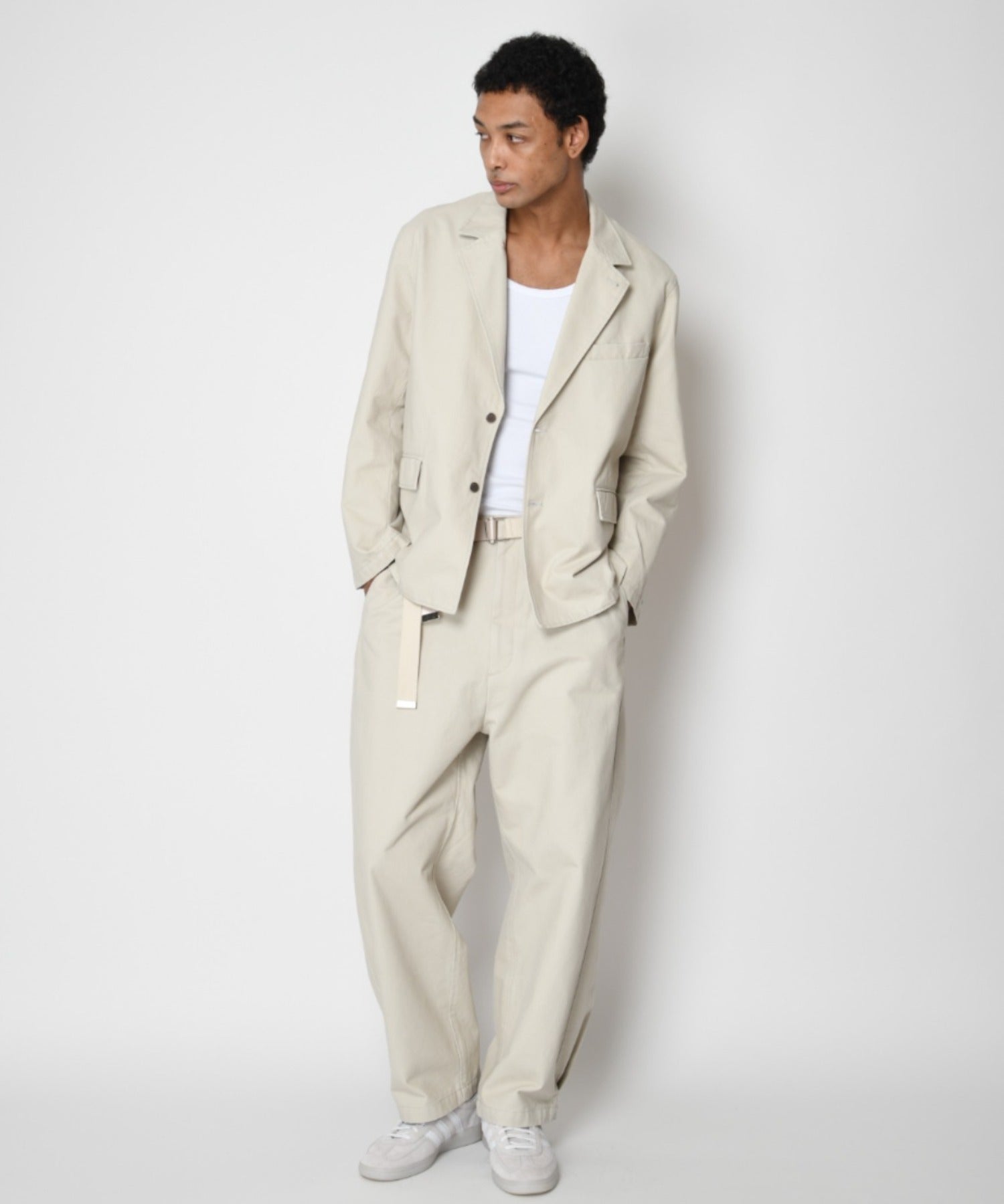 Pigment dyed Twill Side-tuck Wide Pants - gray
