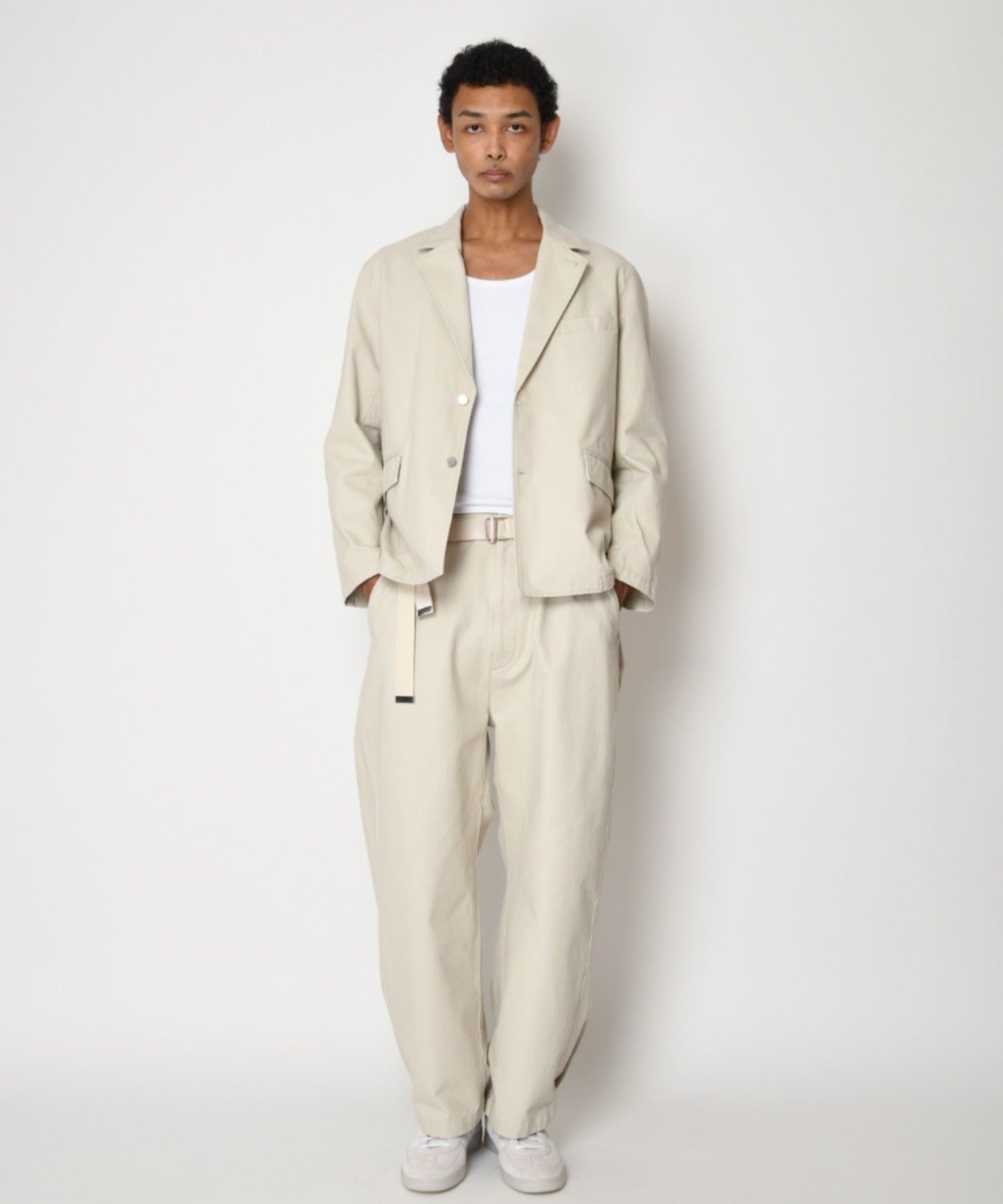 Pigment dyed Twill Side-tuck Wide Pants - gray