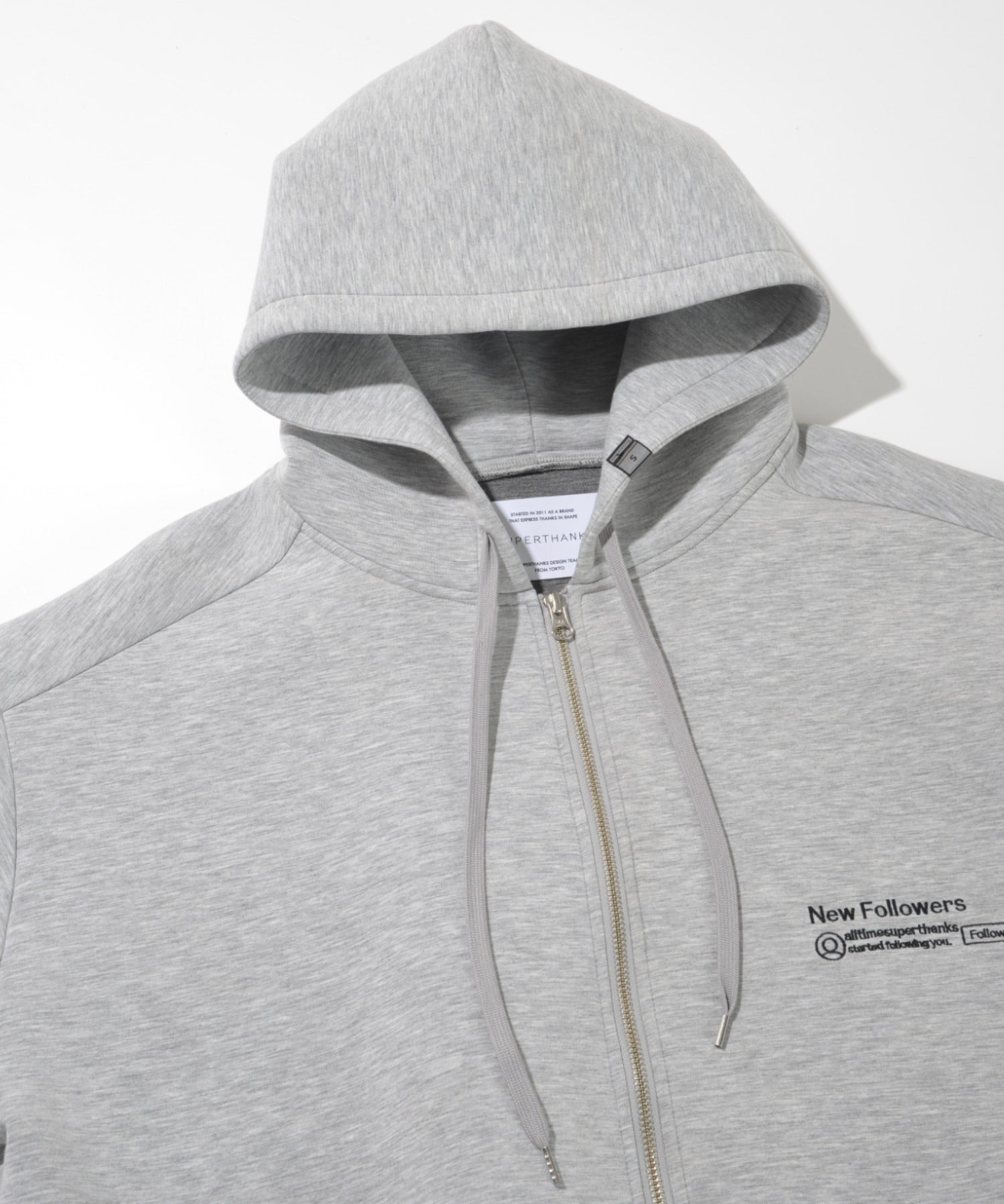 Double-knit Embroidery Zip-Hoodie - ash c.gray