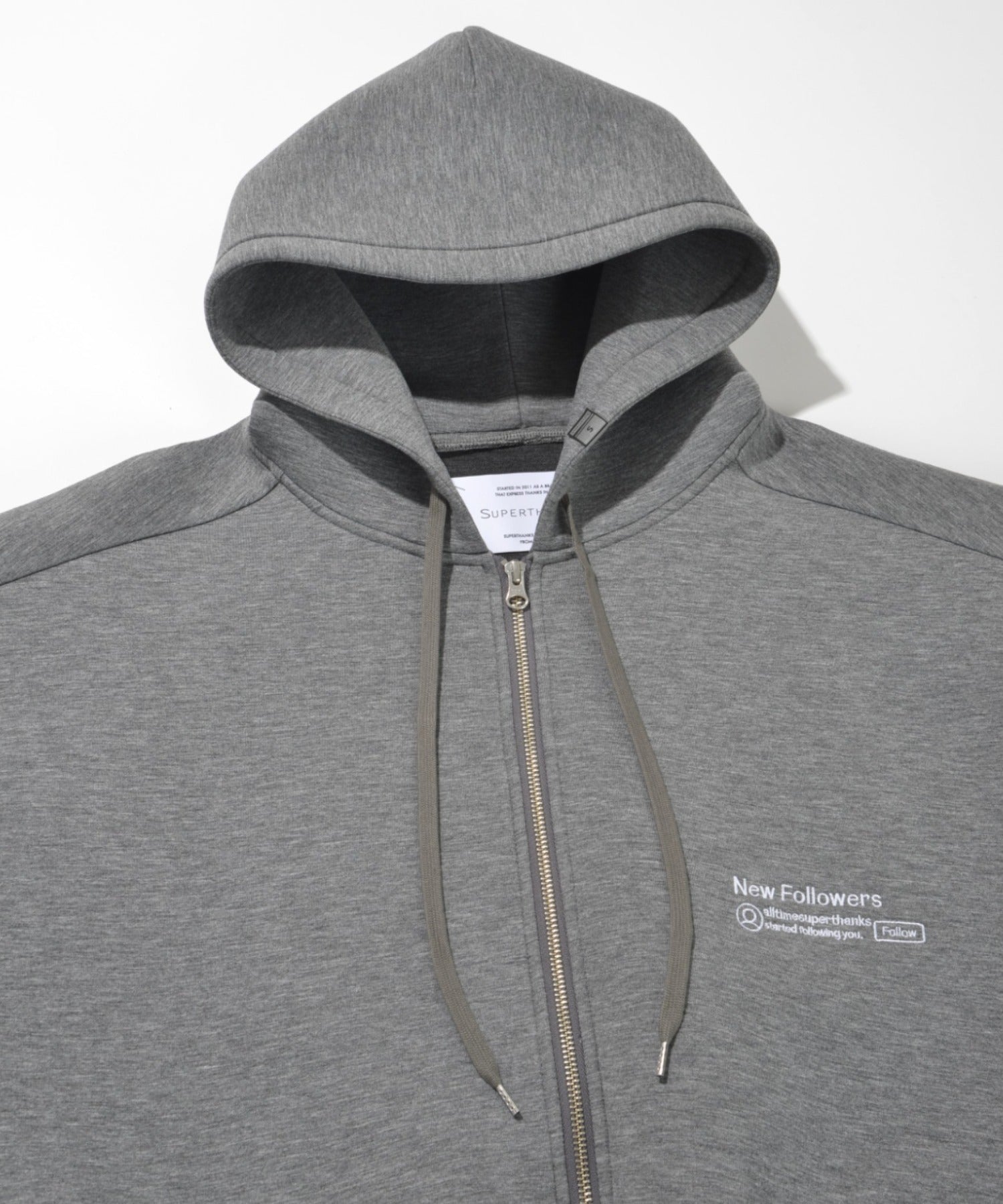 Double-knit Embroidery Zip-Hoodie - ash c.gray