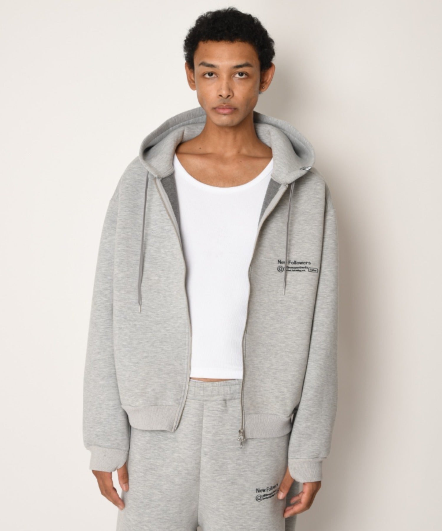 Double-knit Embroidery Zip-Hoodie - ash c.gray