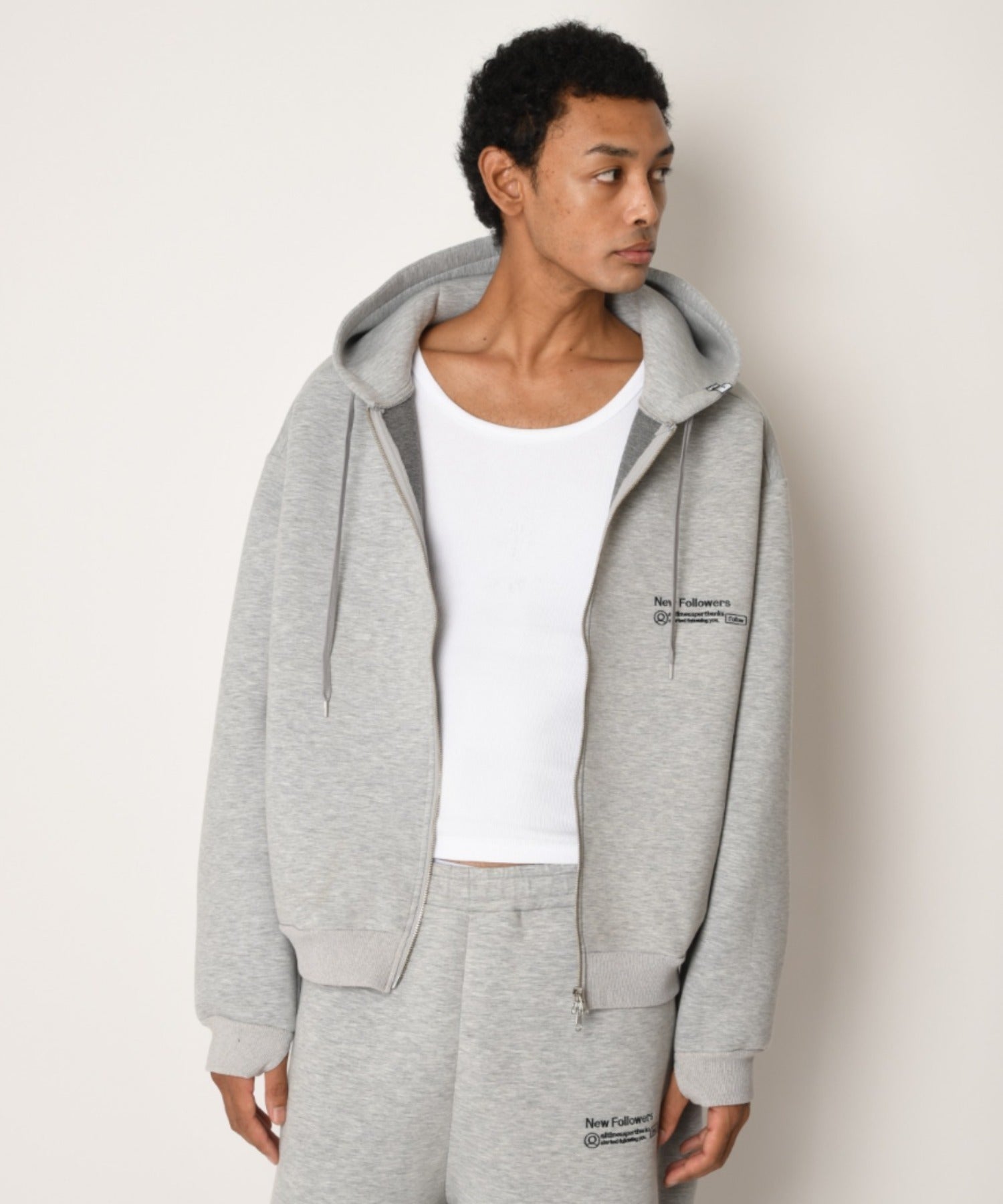 Double-knit Embroidery Zip-Hoodie - ash c.gray