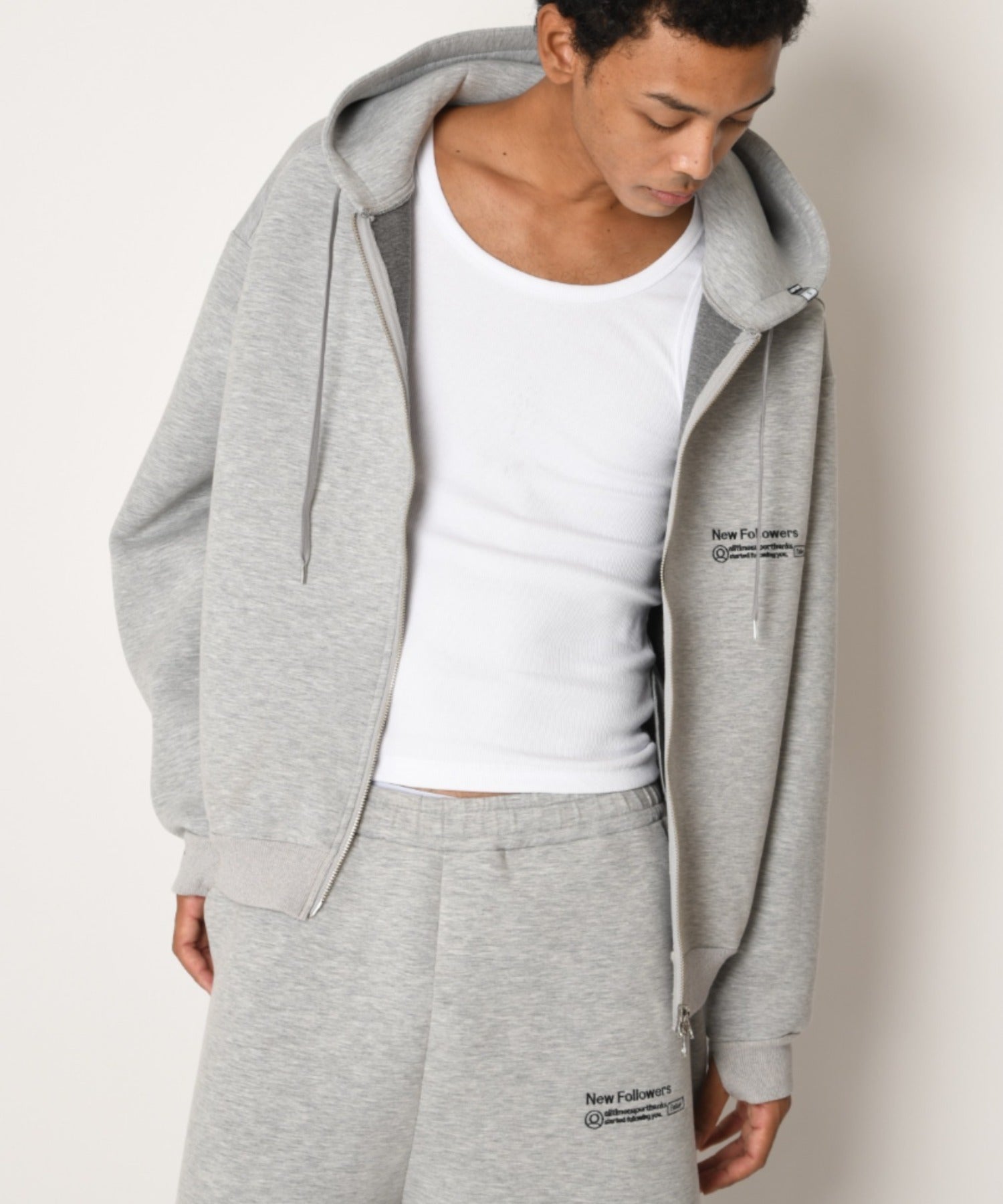 Double-knit Embroidery Zip-Hoodie - ash c.gray