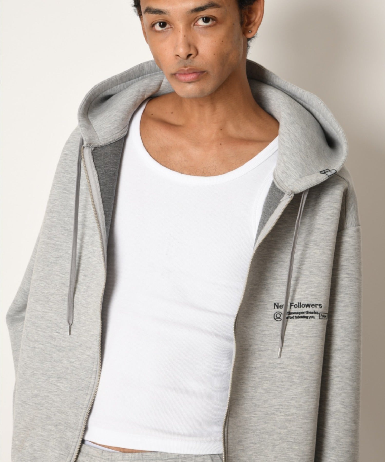 Double-knit Embroidery Zip-Hoodie - ash c.gray