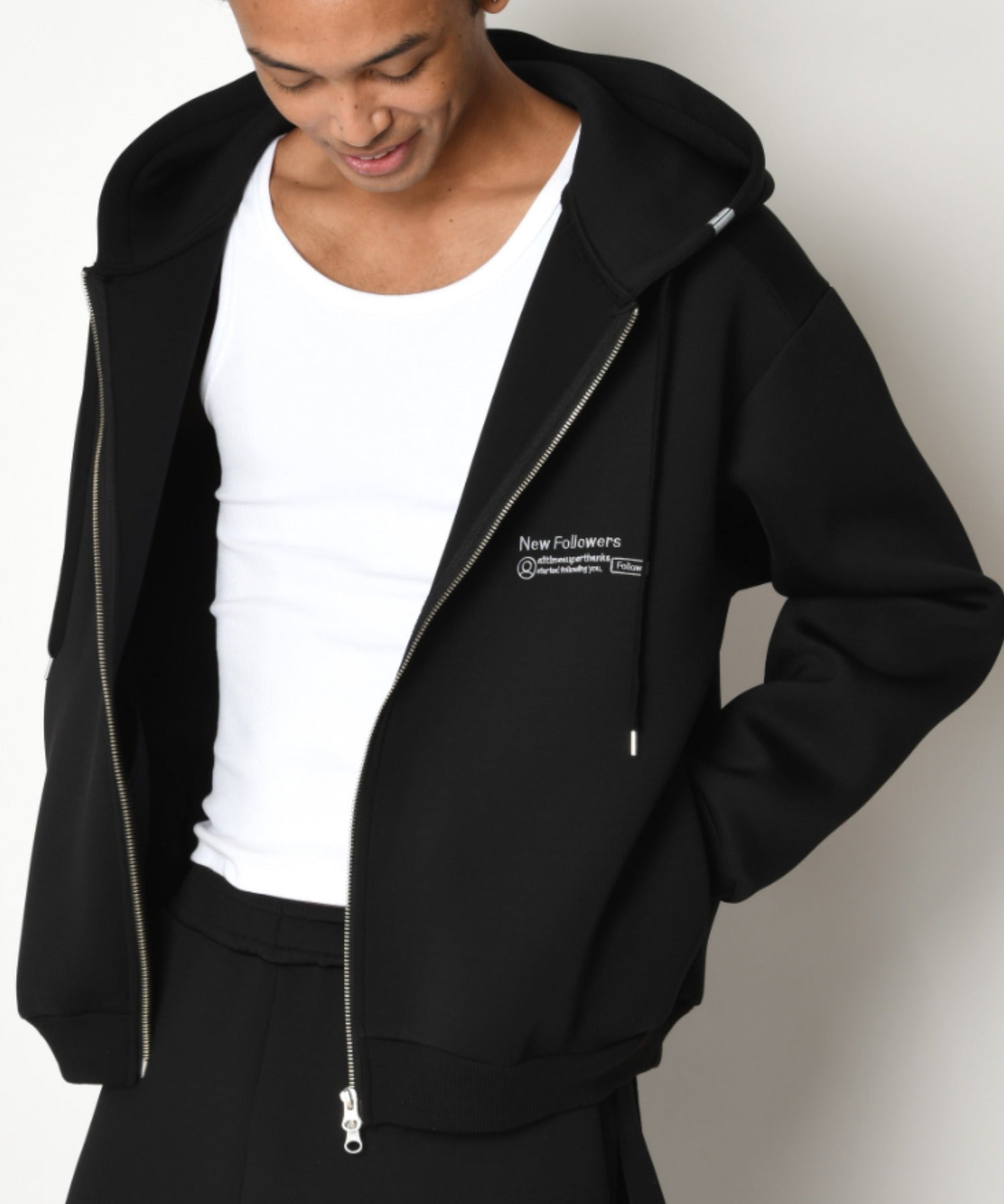 Double-knit Embroidery Zip-Hoodie - ash c.gray