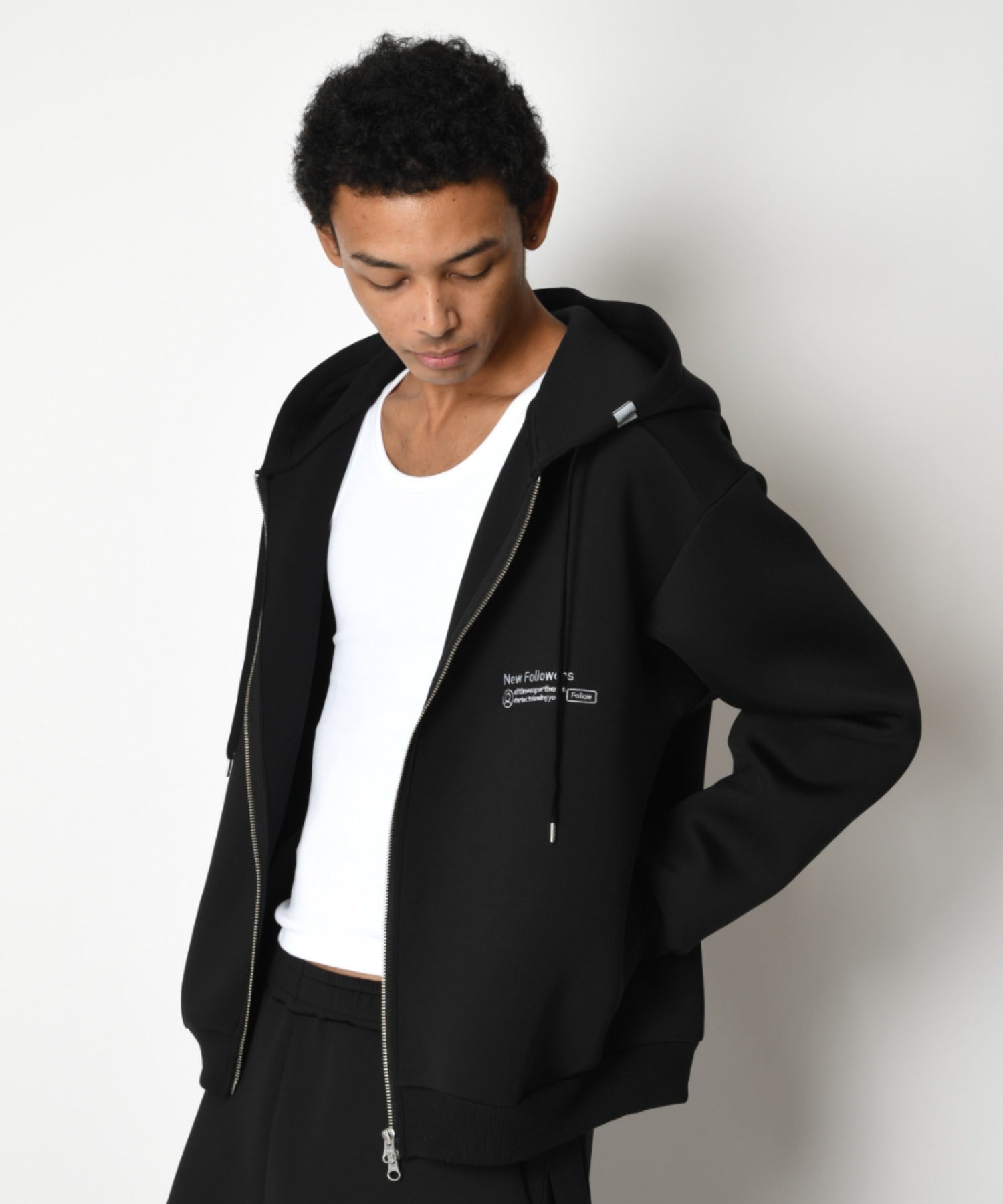 Double-knit Embroidery Zip-Hoodie - ash c.gray