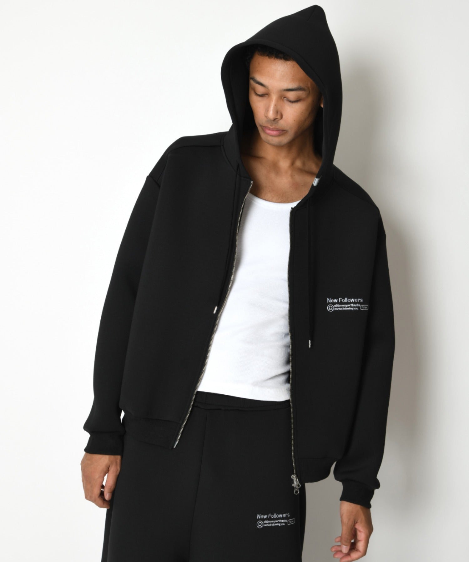 Double-knit Embroidery Zip-Hoodie - ash c.gray